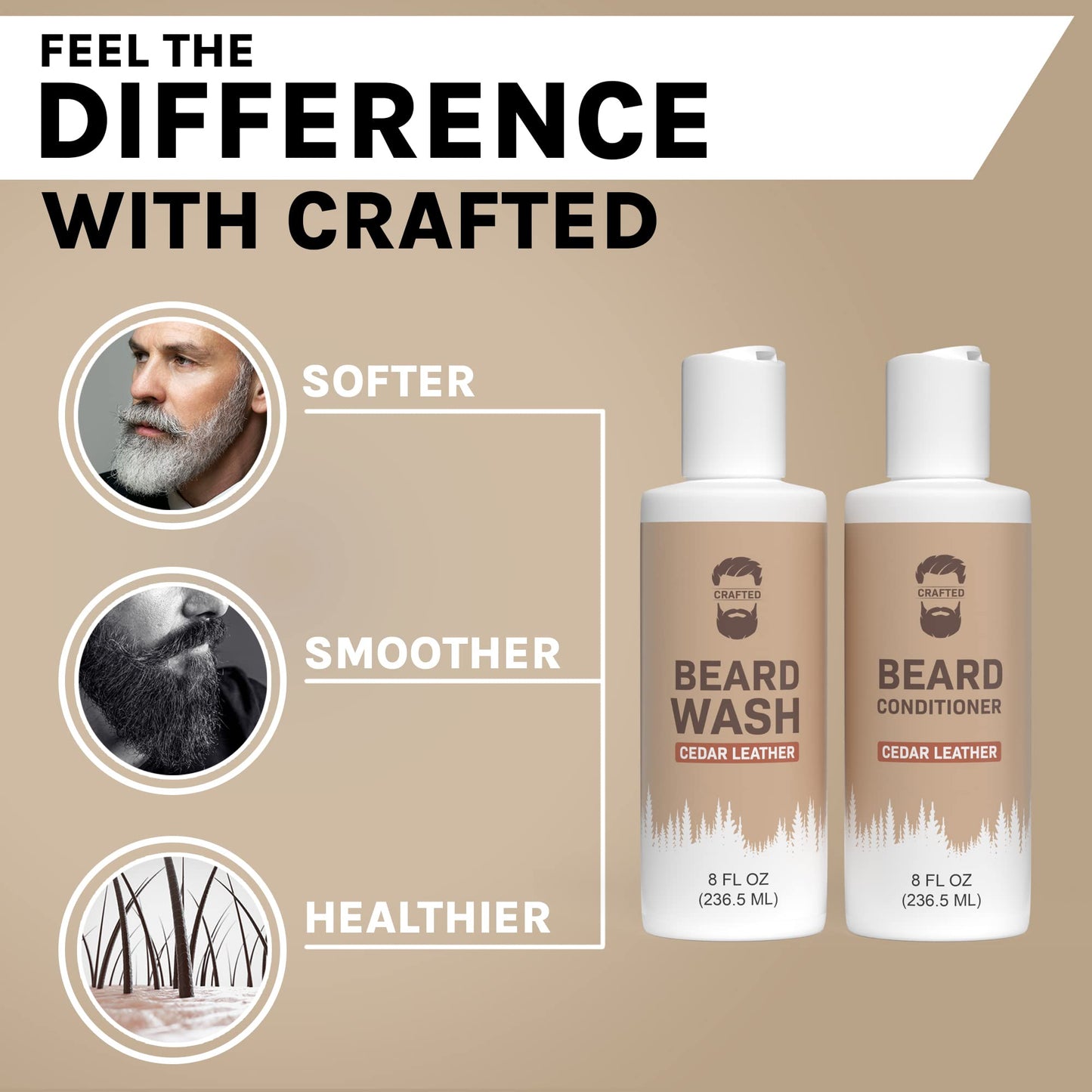 Crafted Beards Beard Wash & Conditioner - Cedar Leather - Beard Shampoo - Best Beard Wash - Beard Conditioner - Beard Kit - Beard Care - Beard Cleaner - 8oz (CL))