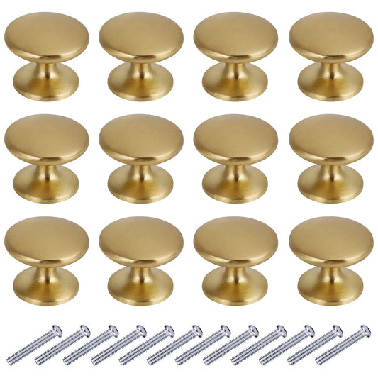 BIGLUFU 1 inch Drawer Knob, 12-Pack Brass Kitchen Cabinet Knobs, 27mm Diameter Dresser Knobs Drawer Pulls, Door Knobs Dresser Drawer Handles Knobs for Dresser Drawers