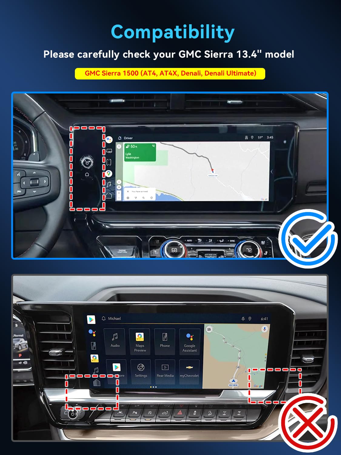 LANTU Car Screen Protector for GMC Sierra Accessories 13.4" Navigation Touchscreen Protector Foils for 2022-2024 Sierra 1500& 2024 Sierra 2500HD/ 3500HD(AT4, AT4X, Denali, Denali Ultimate) Tempered Glass