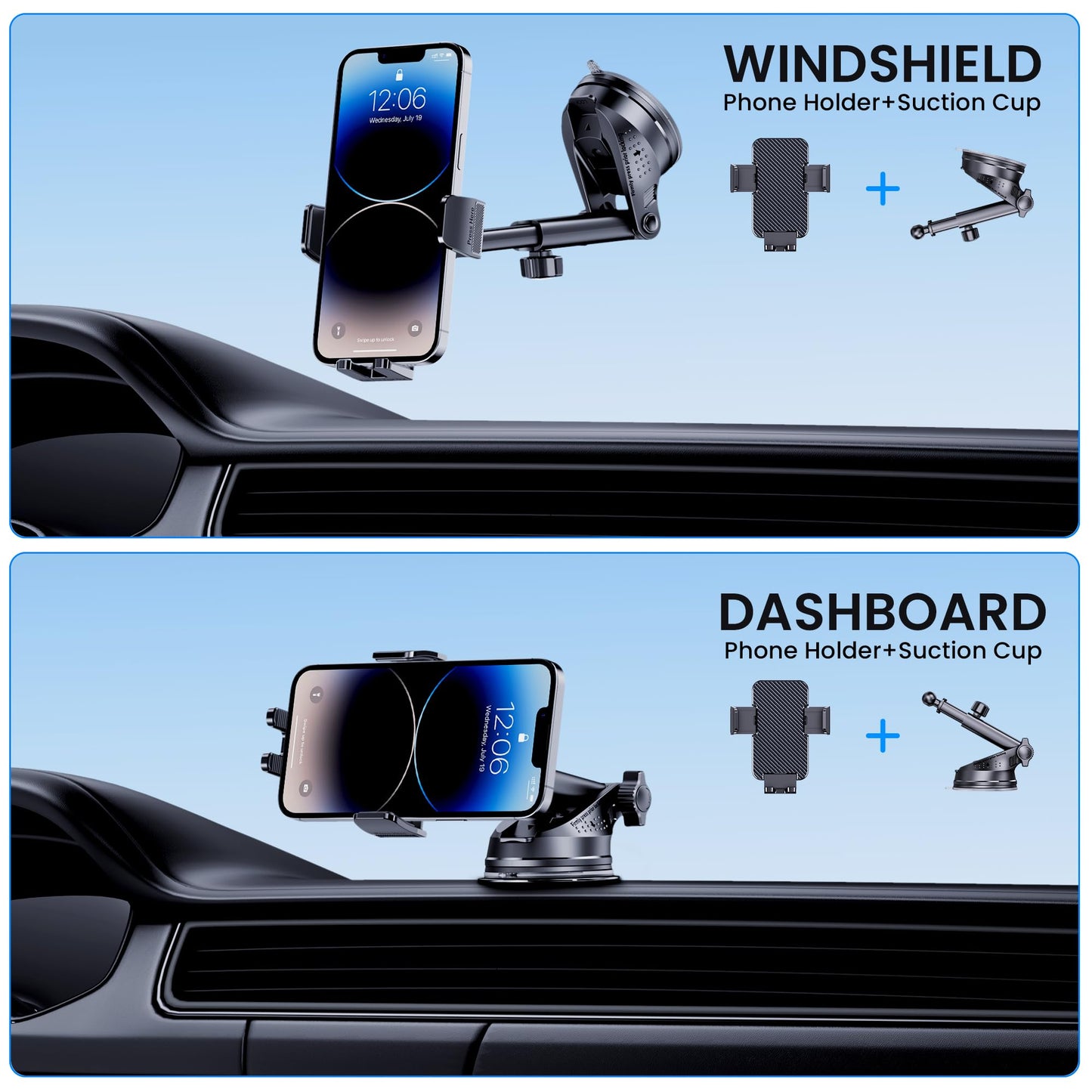 Phone Holder Car [Military-Grade Suction] Universal Car Phone Holder Mount [Thick Case Friendly] Automobile Accessories Dashboard Windshield Phone Mount Cradles Fit for All iPhone Android Smartphones