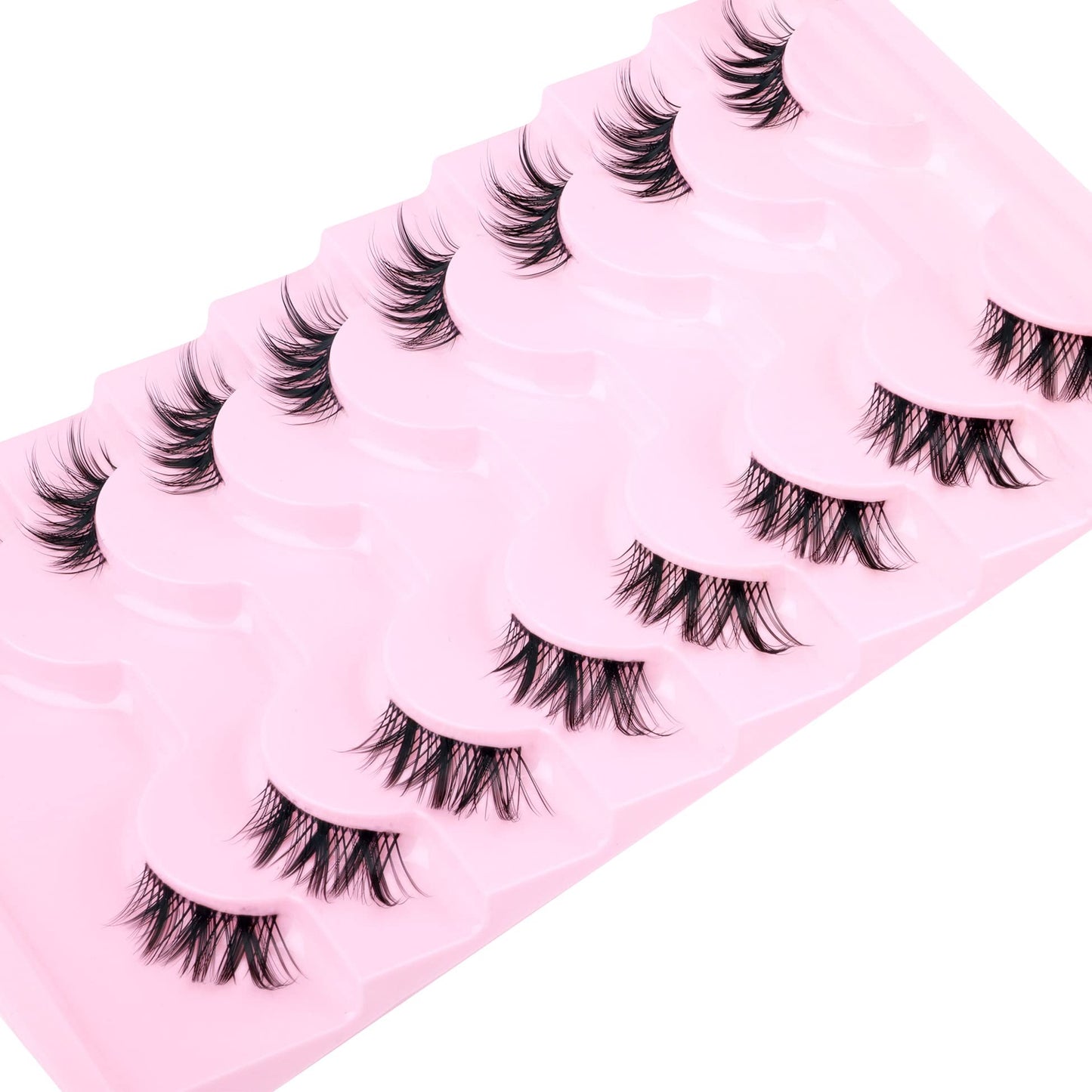 Half Lashes Natural Look Cat Eye Lashes Wispy Clear Band Accent False Eyelashes Winged Corner Mink Lashes 15mm Volume Fake Eyelashes 8 Pairs Pack by Pawotence