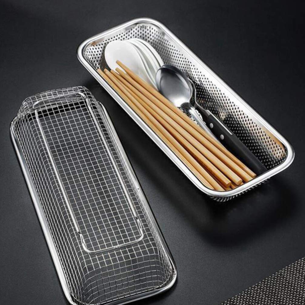 Hemoton Kitchen Utensil Caddy Chopstick Holders Stainless Steel Utensil Crock Flatware Drying Rack Countertop Utensil Organizer with Wooden Base for Knives Forks Spoons