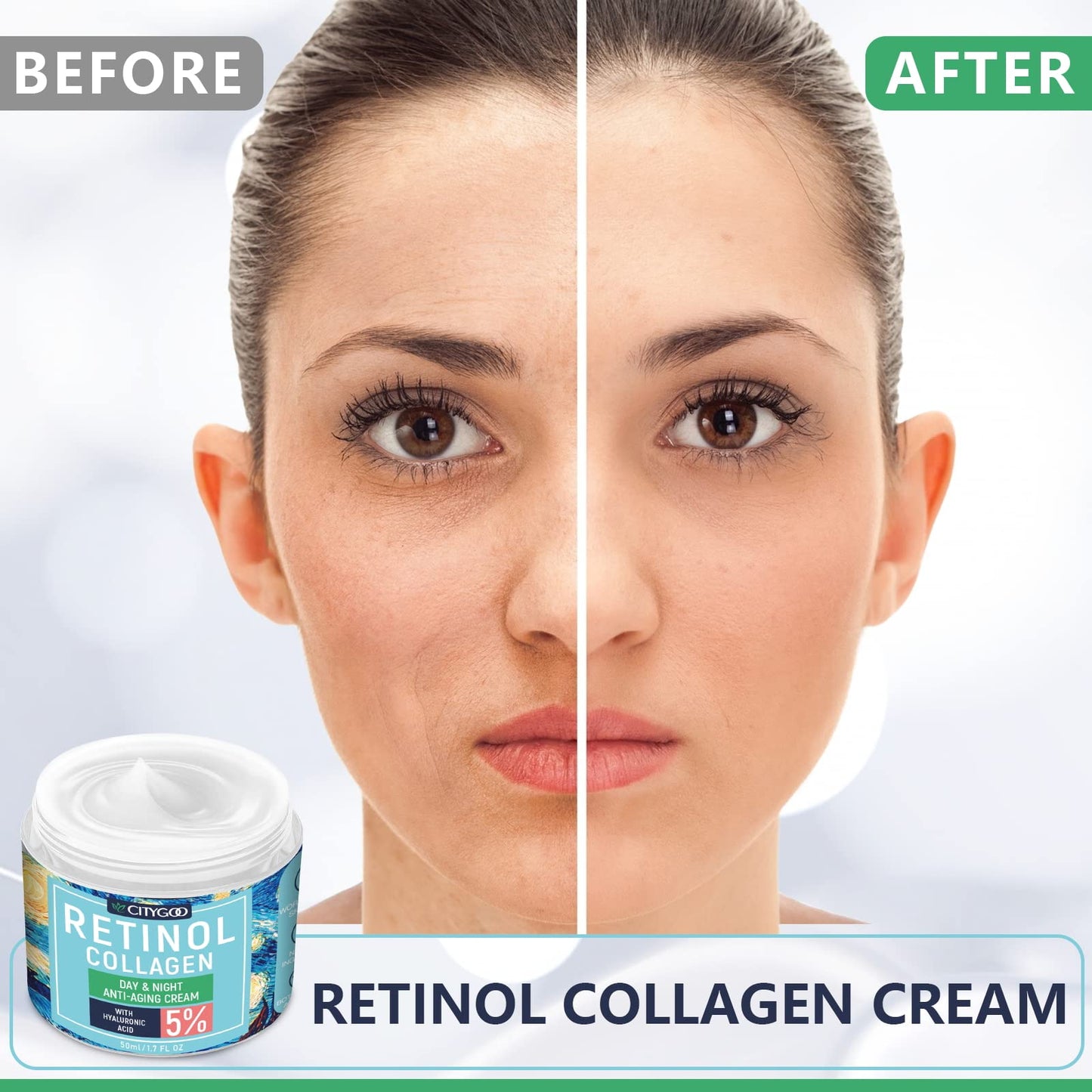 Retinol Cream for Face - Facial Moisturizer with Collagen Cream and Hyaluronic Acid, Anti-Wrinkle Reduce Fine Lines with Vitamin C+E, Day and Night Anti-Aging Cream For Women and Men -Designed in USA