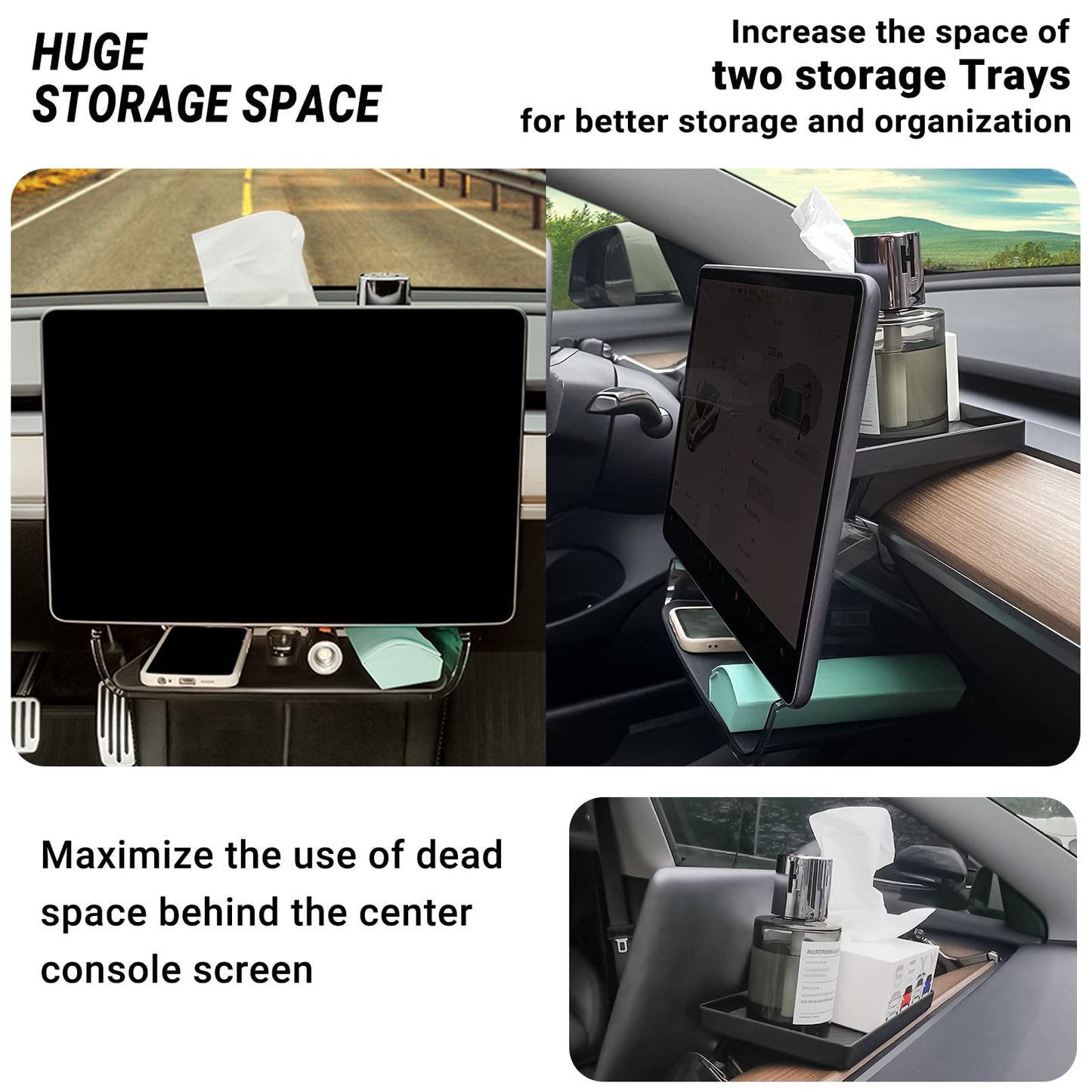 Klutchtech Tesla Model 3/Y Center Console Organizer Tray Magnetic Under Screen Storage Box Behind Screen Tray Dashboard Organizer Tissue Holder Compatible with Tesla Model 3 Model Y Accessories