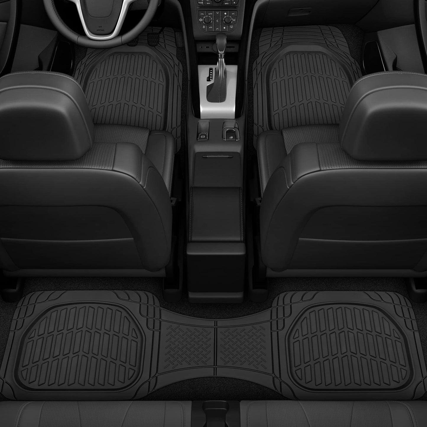 Motor Trend FlexTough Floor Mats for Cars, Black Deep Dish All-Weather Car Mats, Waterproof Trim-To Fit Automotive Floor Mats for Cars Trucks SUV, Universal Floor Liner Car Accessories