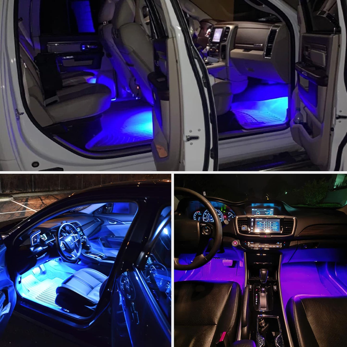 Nilight 4PCS USB Interior Car Lights 48 LEDs RGB LED Strips Lights with App Control Music Sound Active Mode Under Dash Footwell Ambient Lights 2 Line Design for Car Truck ATV UTV, 2 Years Warranty