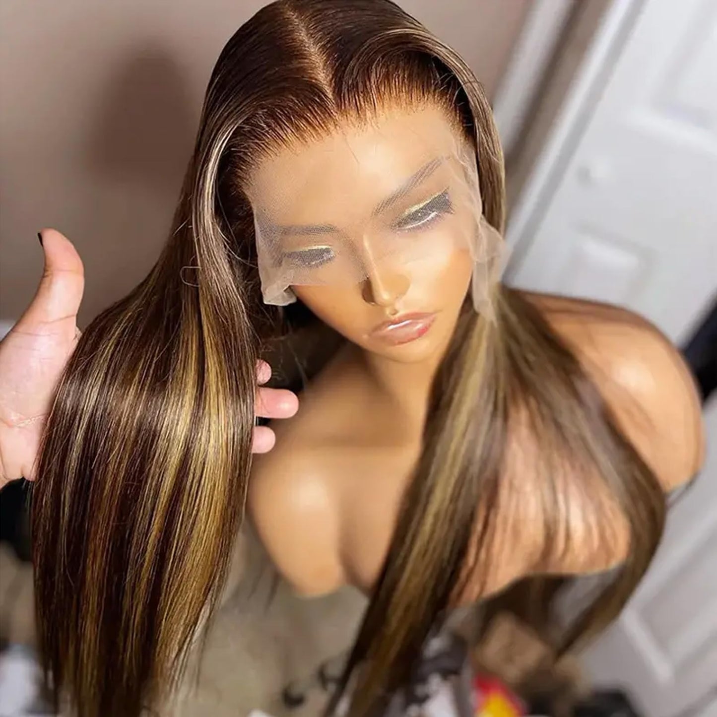 Highlight Ombre Lace Front Wigs Human Hair Pre Plucked 13x4 HD Straight Lace Front Wigs 4/27 Honey Blonde Lace Front Wig Human Hair 180% Density Glueless Wigs Human Hair Pre Plucked Wigs for Women