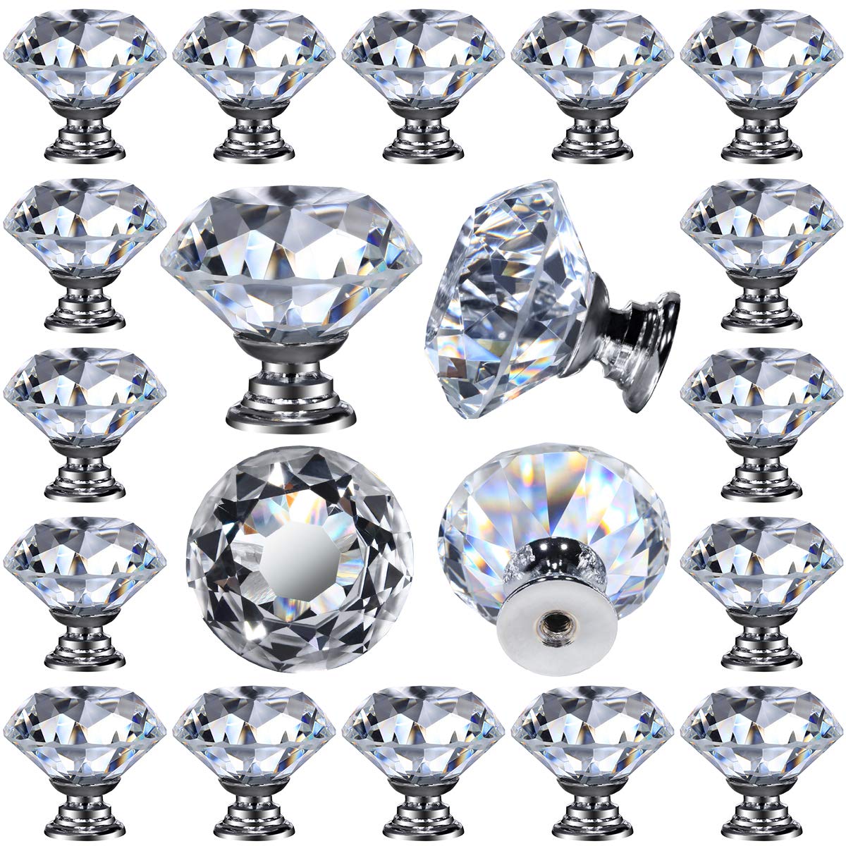 26 pcs Glass Cabinet Knobs Crystal Drawer Pulls Clear 30 mm Diamond for Kitchen, Bathroom Cabinet, Dresser and Cupboard by DeElf