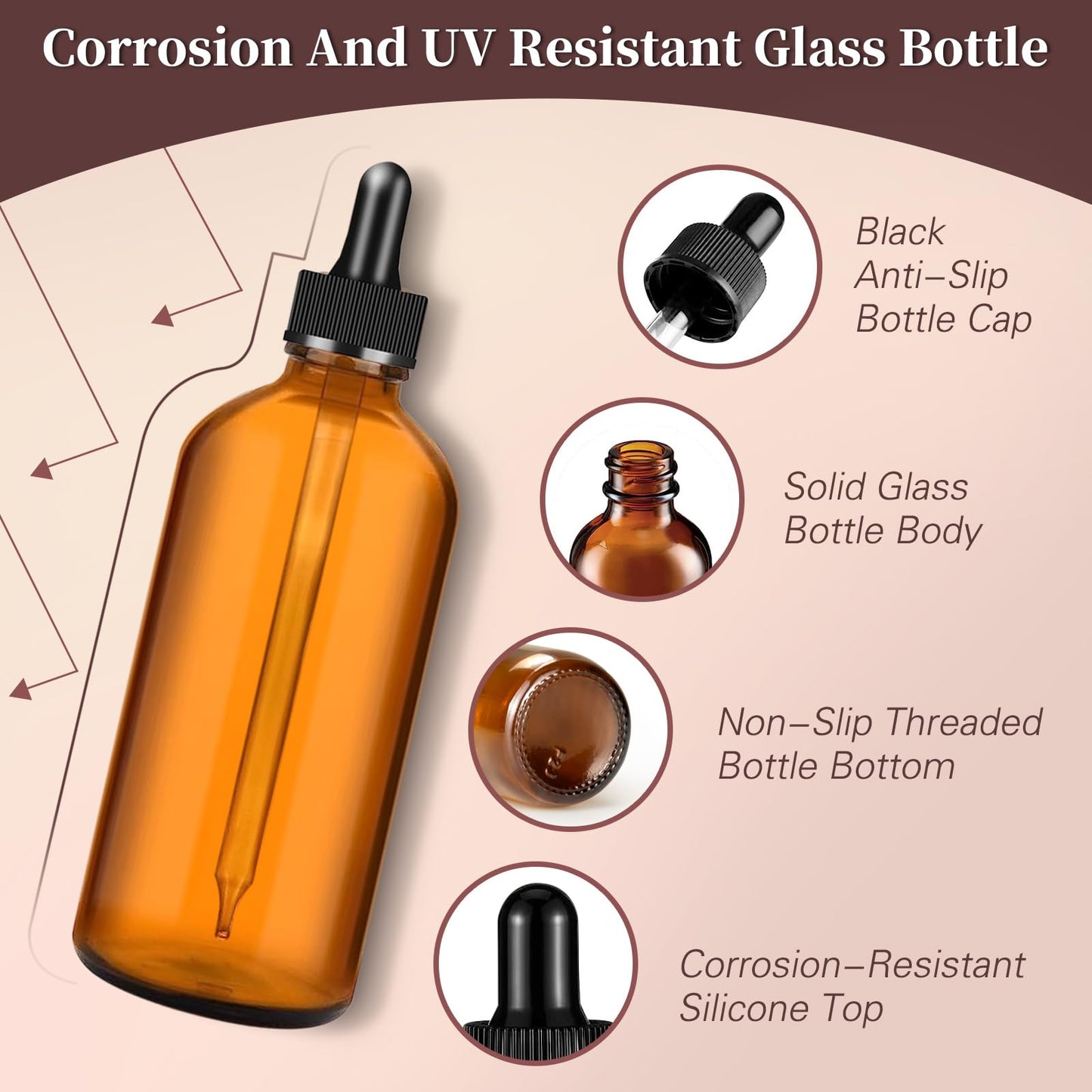 6Pcs 2 oz Dark Amber Dropper Bottles, 60ml Glass Tincture Bottles with Dropper, Funnel, Nozzle, Long Plastic Dropper, Bottle Caps, Labels, Eye Dropper Bottle for Essential Oils, Liquids