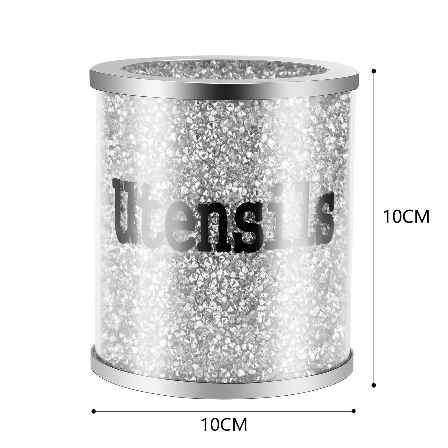 sugarchef Crushed Diamond Small Kitchen Utensil Holder for Countertop Glass Flatware Silver Utensil Crock Sparkly Gift Utensil Organizer