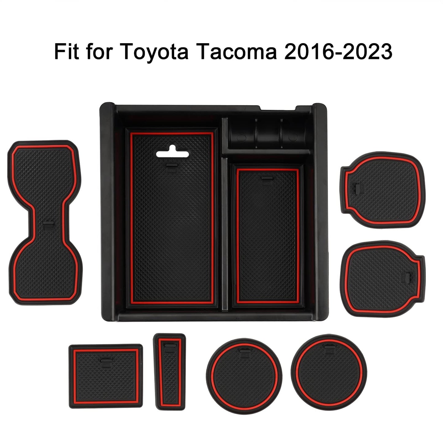 CreekT 2023 Upgrade for Toyota Tacoma 2016-2023 Accessories, Center Console Organizer Tray with 7 Sets Premium Custom Liner Mats for Cup Holders,Fit for Tacoma 2023 2022 2021 2020 2019 2018 2017 2016