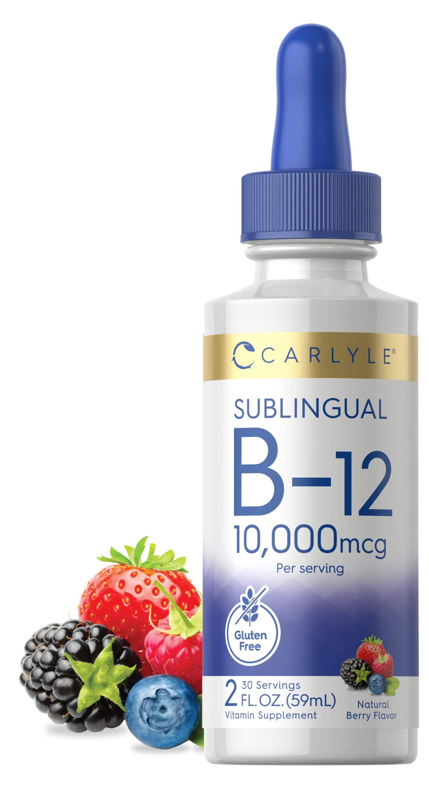 Carlyle Vitamin B12 Sublingual | 10,000mcg | 2 fl oz | Vegetarian, Non-GMO, Gluten Free Liquid