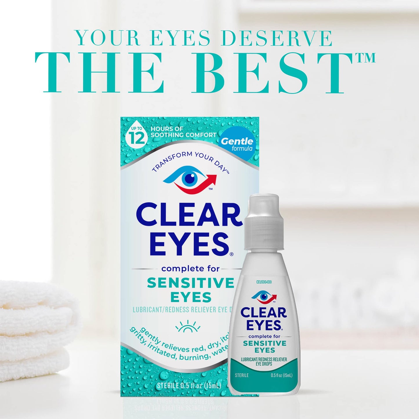 Clear Eyes, Sensitive Eyes, Eye Drops, 0.5 Oz, 2 Pack