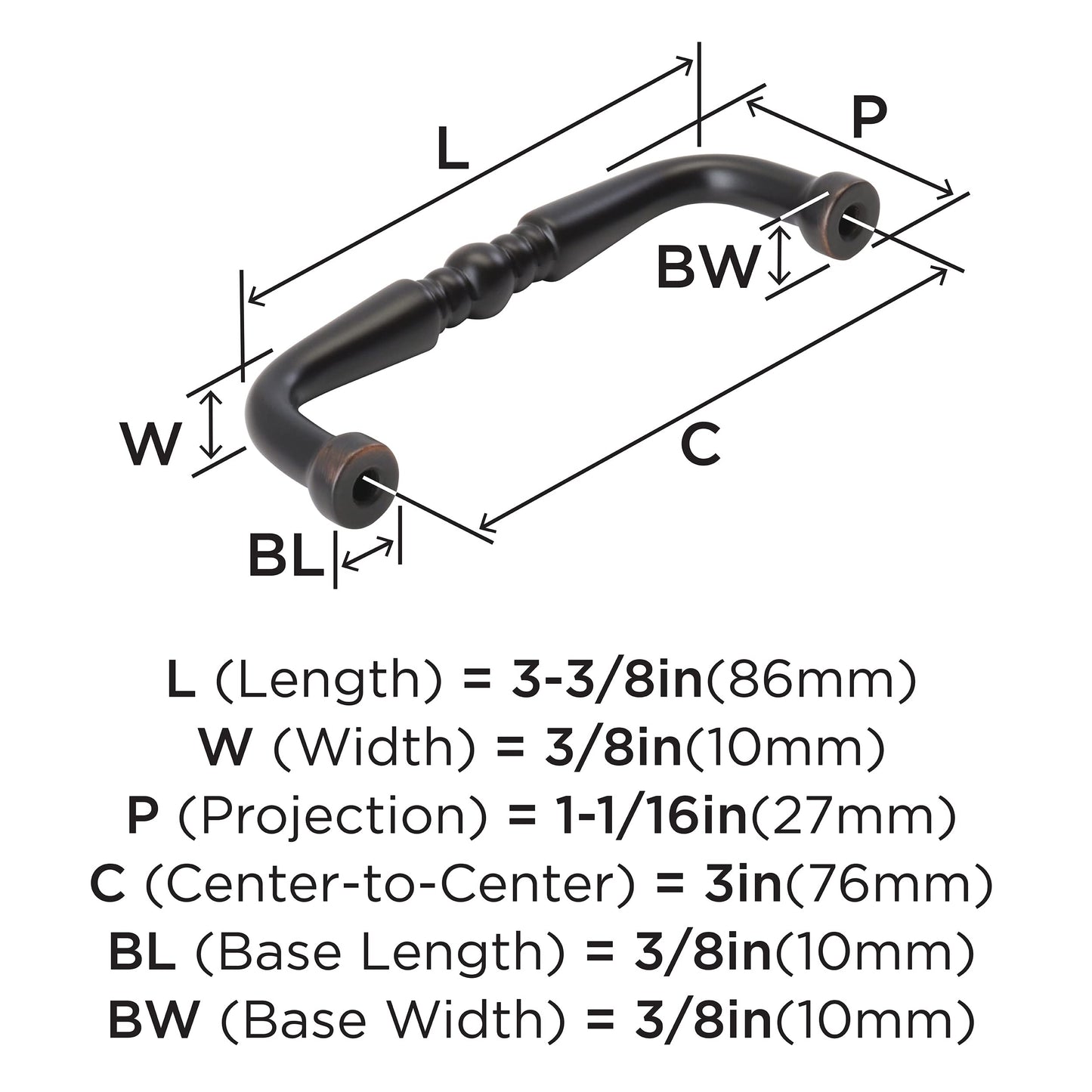 Amerock | Cabinet Pull | Oil Rubbed Bronze | 3 inch (76 mm) Center to Center | Everyday Heritage | 1 Pack | Drawer Pull | Drawer Handle | Cabinet Hardware