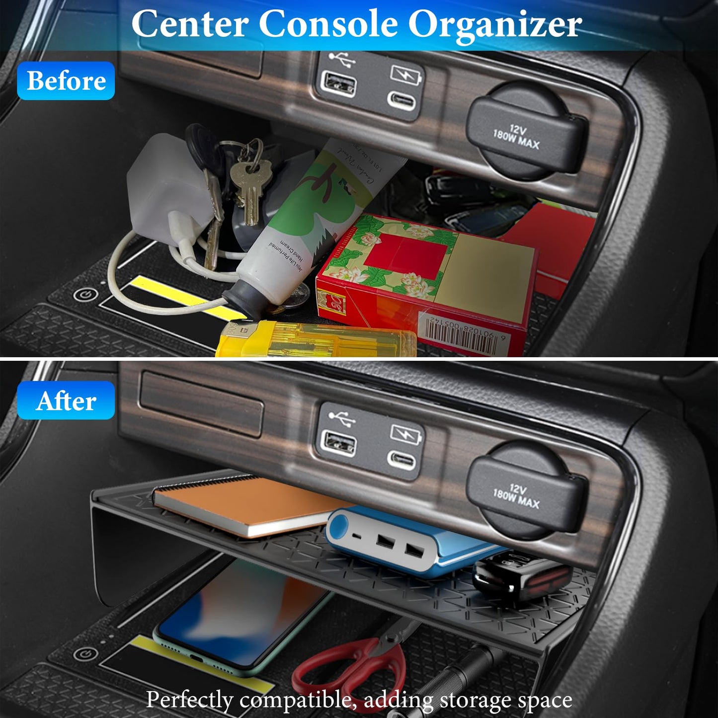 YPHUIKI 3PCS Center Console Organizer Compatible with Honda CRV 2023 2024 Accessories CR-V Armrest Organizer Tray Hidden Storage Box ABS Material