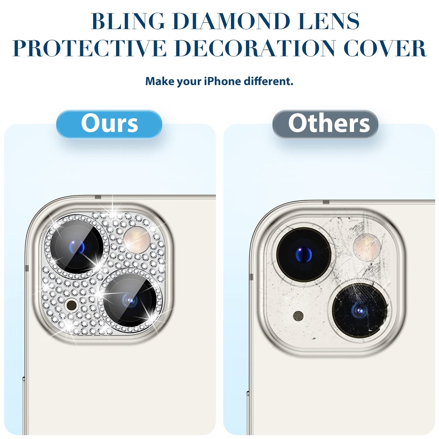 Goton for iPhone 14 Plus & iPhone 14 Camera Lens Protector Bling, Glitter Diamond Metal Lens Cover Glass Screen Protector Accessories for iPhone 14 Plus & 14 Silver