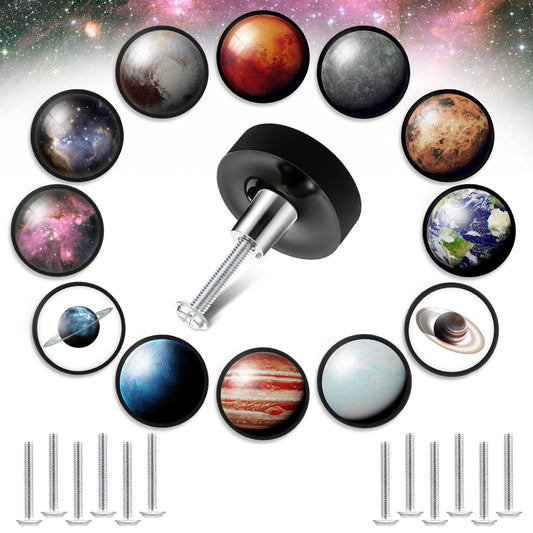 Yuxung 12 Pieces Planet Dresser Knobs Constellation Table Cabinet Knobs Drawer Pulls Handle with Screws for Dressing Cupboard Wardrobe Closet, 1.2 Inches/ 30 mm