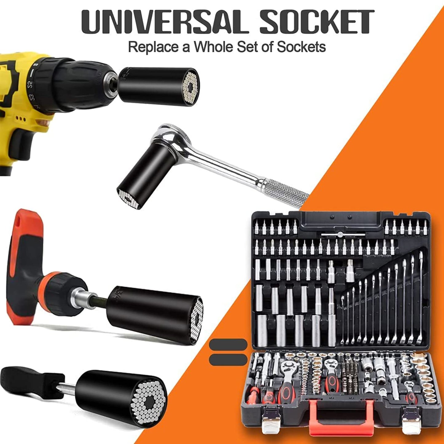 Super Universal Socket Tools Gifts for Men - Stocking Stuffers for Men,Mens Christmas Gifts,Birthday Gifts Cool Stuff Gadgets for Men Dad Boyfriend Father,Socket Set with Power Drill Adapter (7-19 MM)