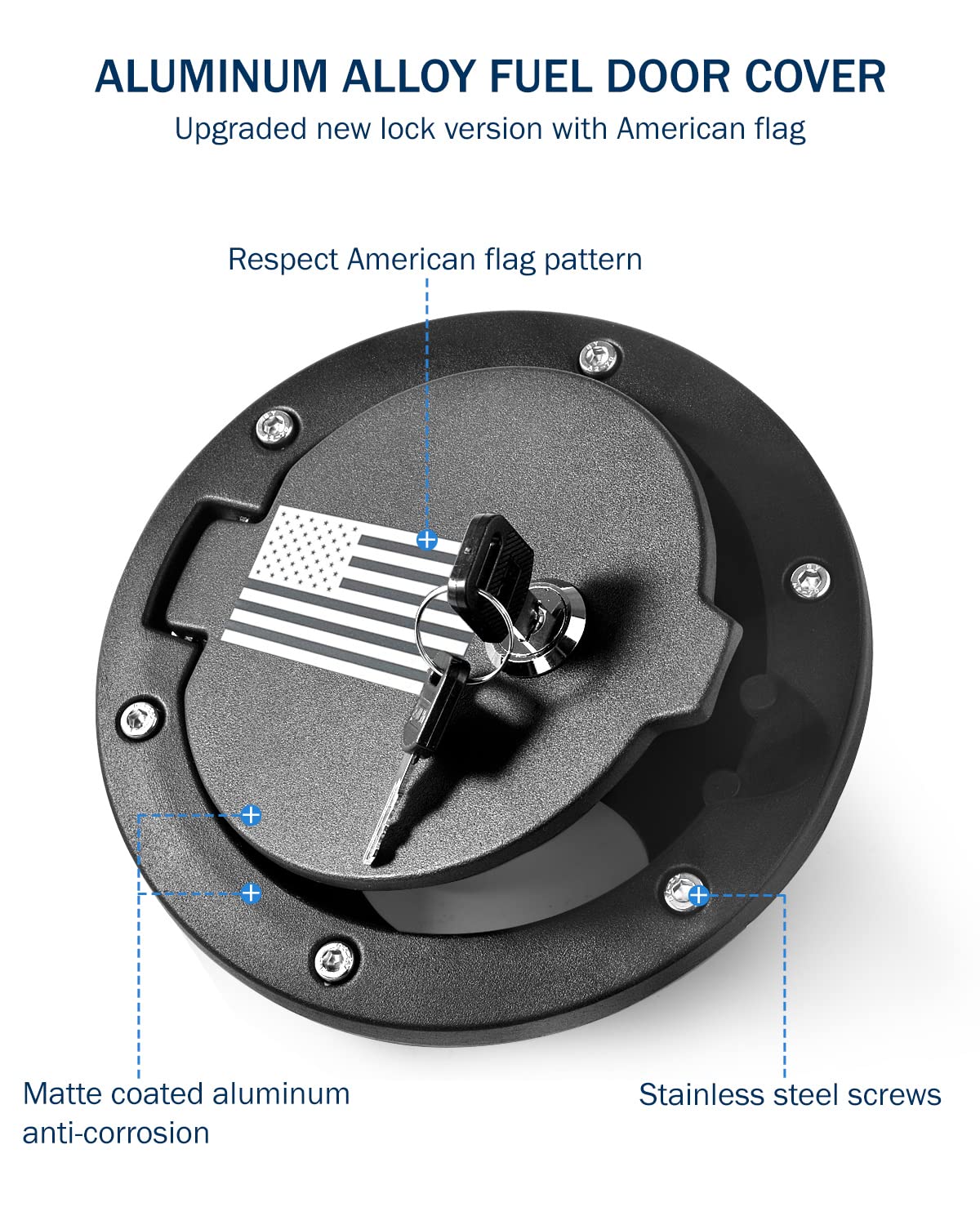 Aukmak Gas Cap Cover Fuel Filler Door Locking Gas Tank for Jeep Wrangler Accessories 2007-2018 JK JKU Unlimited Rubicon Sahara(US Flag)