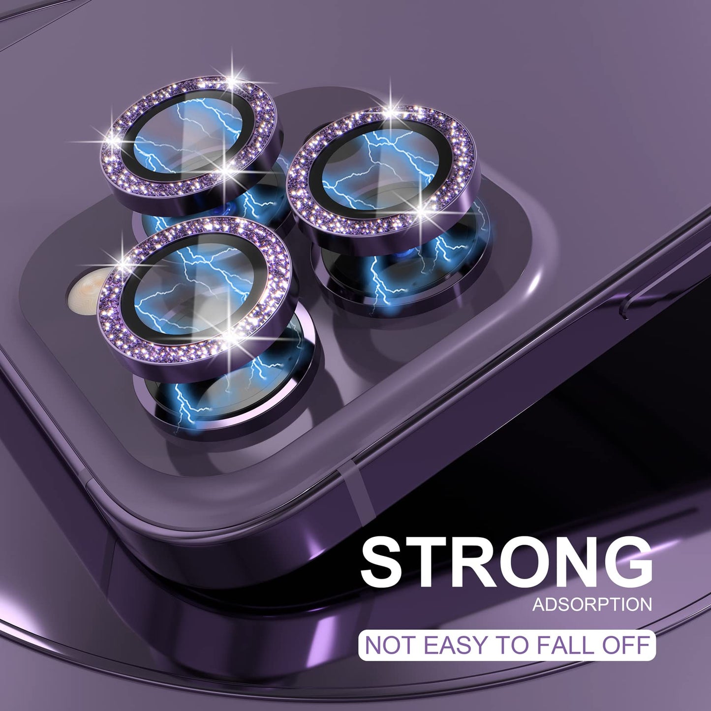 Choiche [3+1] for iPhone 14 Pro/iPhone 14 Pro Max Camera Lens Protector Bling, 9H Tempered Glass Camera Cover Screen Protector Metal Ring Decoration Accessories (Glitter-Purple)