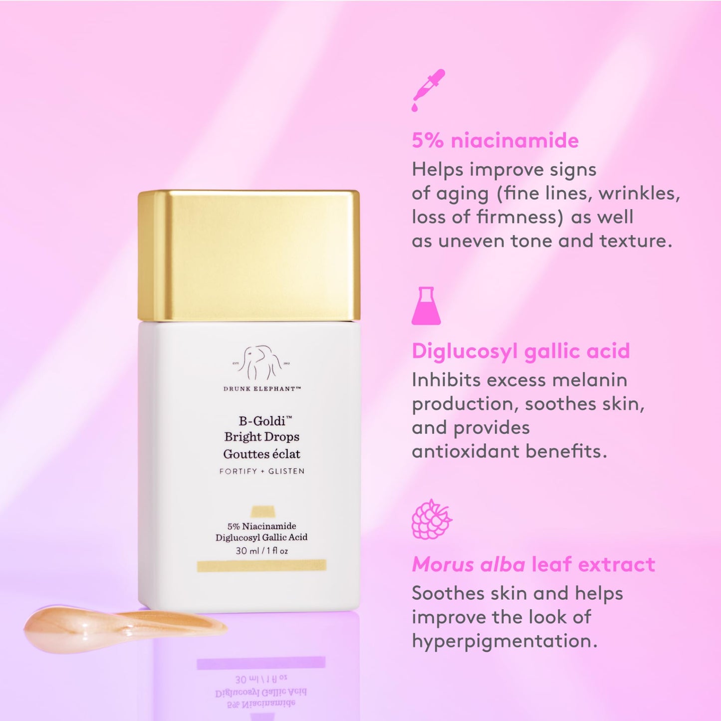 Drunk Elephant B-Goldi Bright Drops - 1 fl oz - Illuminates Skin & Fades Hyperpigmentation with 5% Niacinamide & Diglucosyl Gallic Acid - Free of Essential Oils, Silicones & Fragrances - Cruelty Free