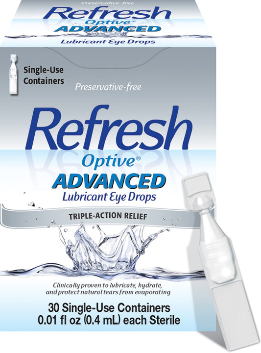 Refresh Optive Advanced Lubricant Eye Drops, Preservative-Free, Single-Use Containers, 0.01 Fl Oz - 30 Count (Pack of 1)