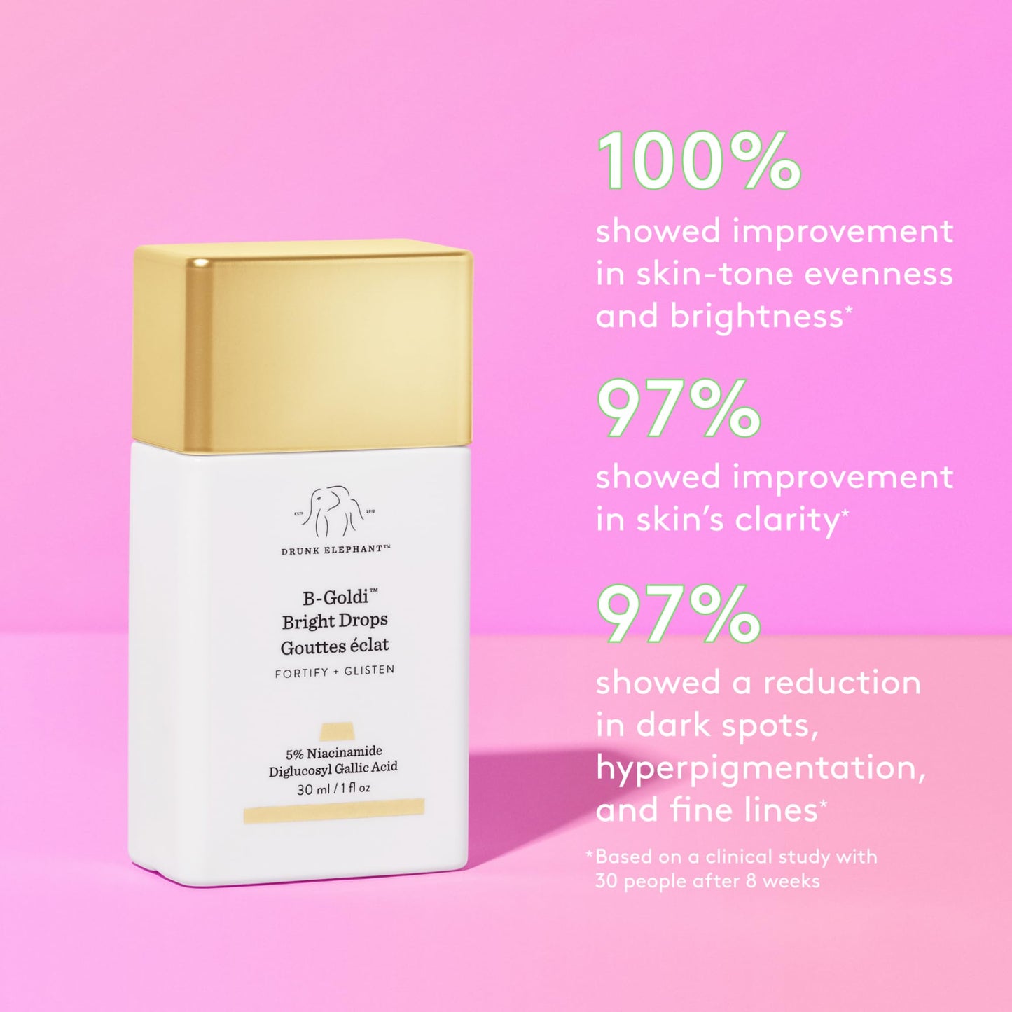 Drunk Elephant B-Goldi Bright Drops - 1 fl oz - Illuminates Skin & Fades Hyperpigmentation with 5% Niacinamide & Diglucosyl Gallic Acid - Free of Essential Oils, Silicones & Fragrances - Cruelty Free