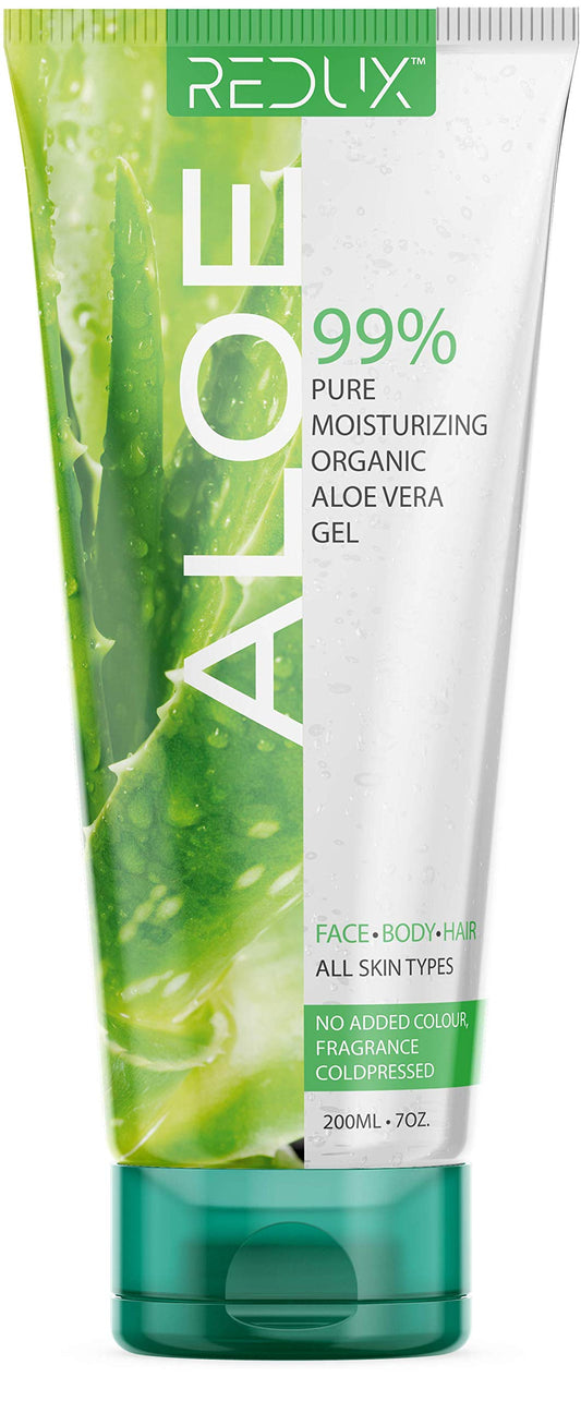 Redux Aloe Vera - Moisturizing Organic Aloe Vera Gel for Face, Body, Hair - After Sun Care - Aloe Gel for Sunburn and Acne - No Clumping or Pulp - Non Sticky (Pack of 1)