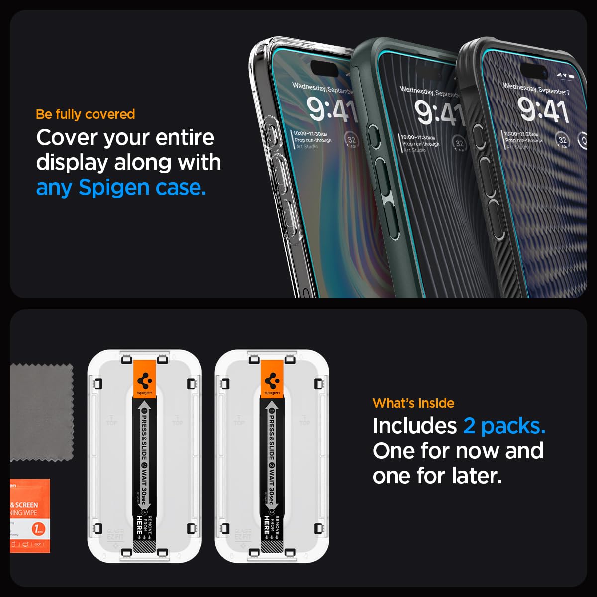 Spigen Tempered Glass Screen Protector [GlasTR EZ FIT] designed for iPhone 15 Pro Max [Case Friendly] - 2 Pack