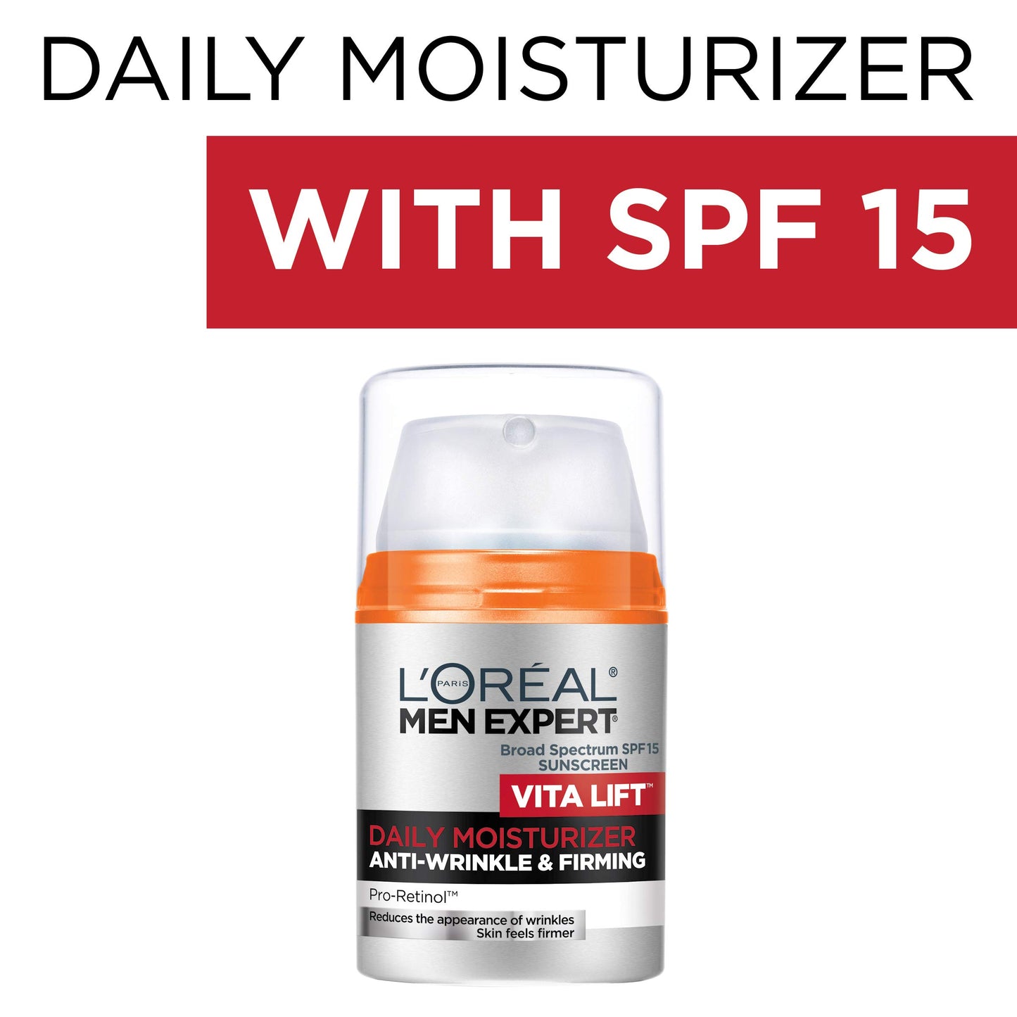 L'Oreal Men Expert Vitalift Anti-Wrinkle & Firming Face Moisturizer with SPF 15 and Pro-Retinol, Face Moisturizer for Men, Beard and Skincare for Men, 1.6 oz