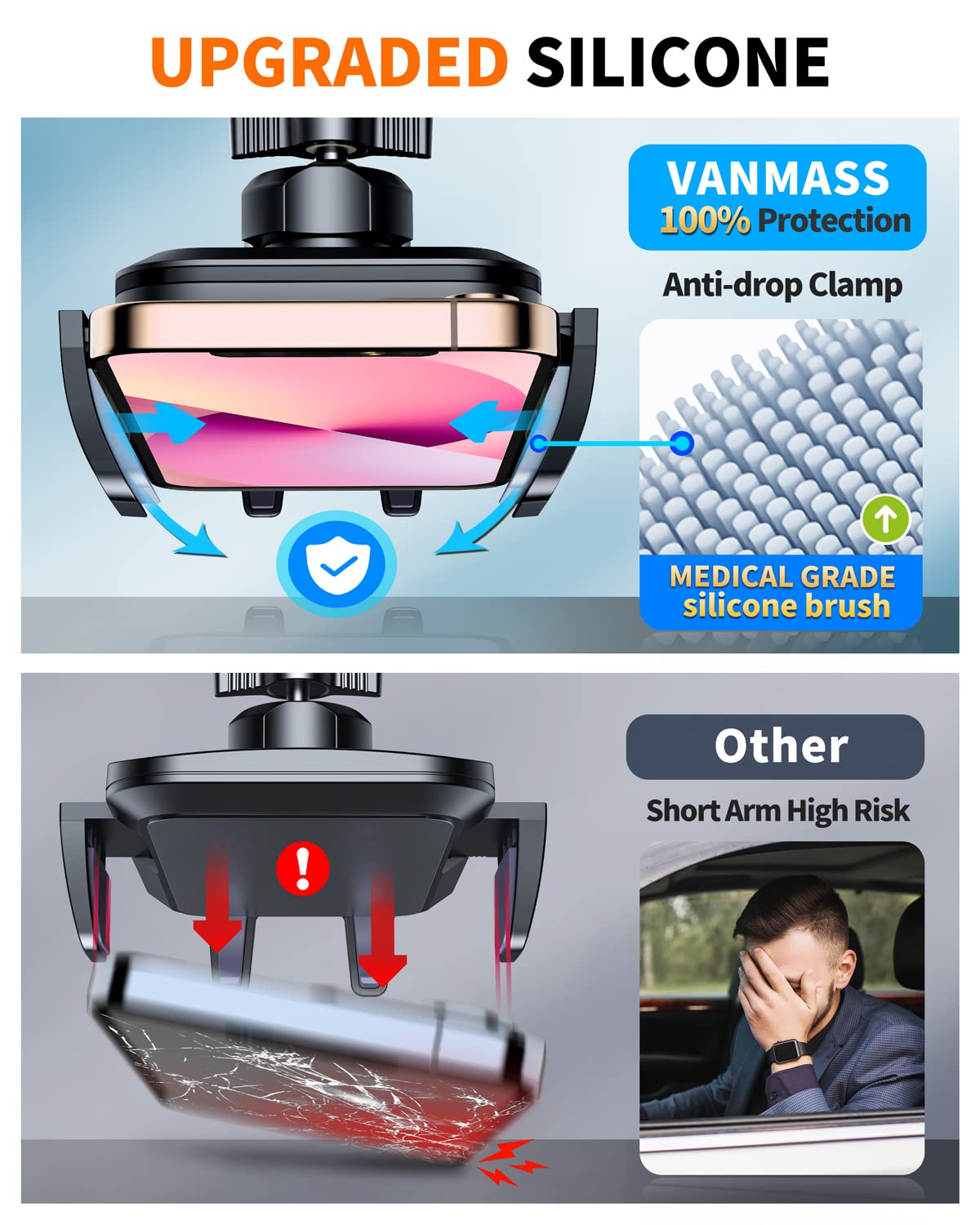 VANMASS【2023 Top Military】Car Phone Mount,【Ultra Stable Suction】Phone Holder for Car, Universal Dashboard Windscreen Vent Cradle Bracket Car Accessories for iPhone 14 13 Pro Max Samsung Galaxy Android