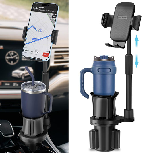 Cup Phone Holder for Car, 2 in 1 Universal Cup Phone Mount for Car, Stretchable Long Neck Car Phone Mount No Shaking 360° Rotation Cup Holder for Car, Track, Compatible with All iPhone Samsung Phones