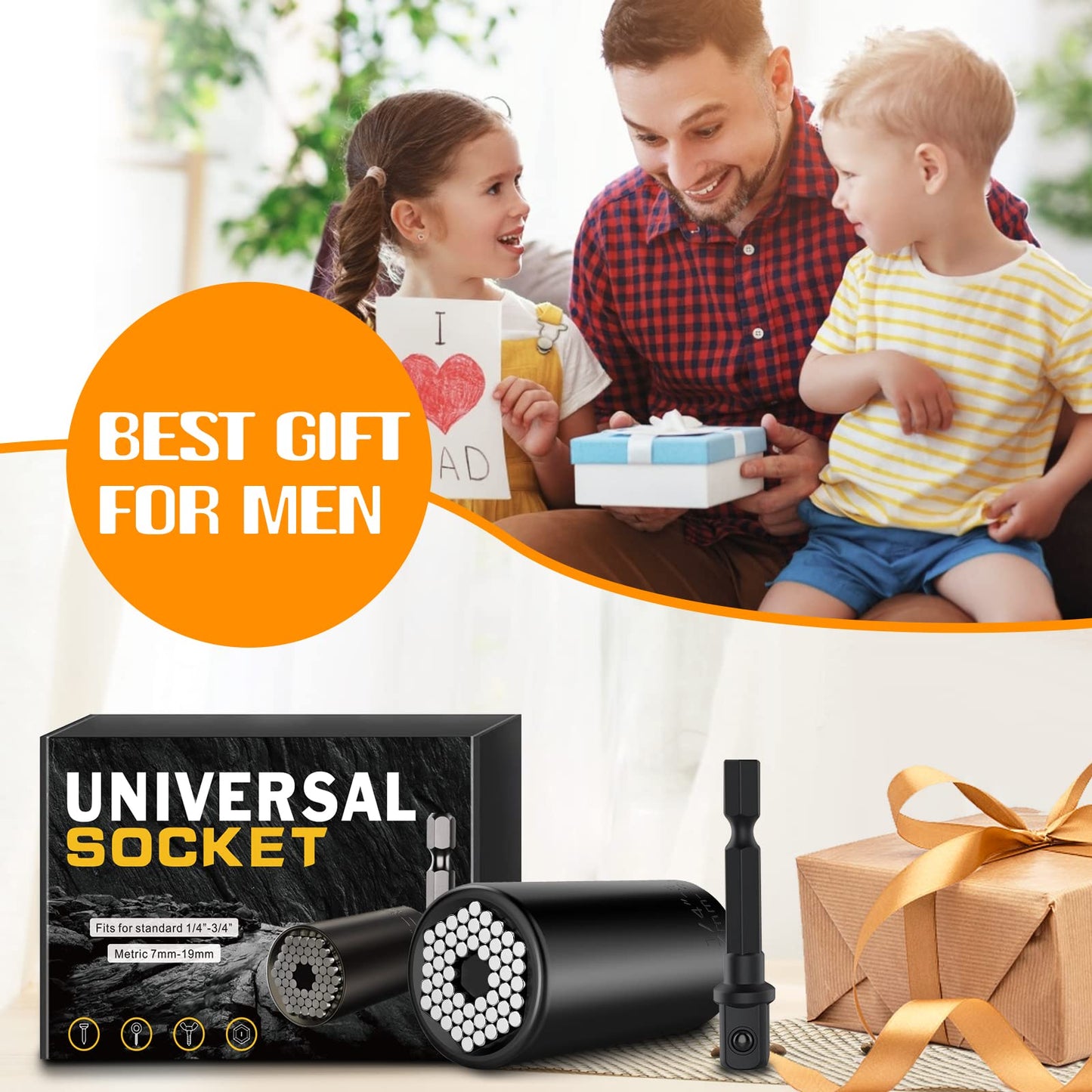 Super Universal Socket Tools Gifts for Men - Stocking Stuffers for Men,Mens Christmas Gifts,Birthday Gifts Cool Stuff Gadgets for Men Dad Boyfriend Father,Socket Set with Power Drill Adapter (7-19 MM)