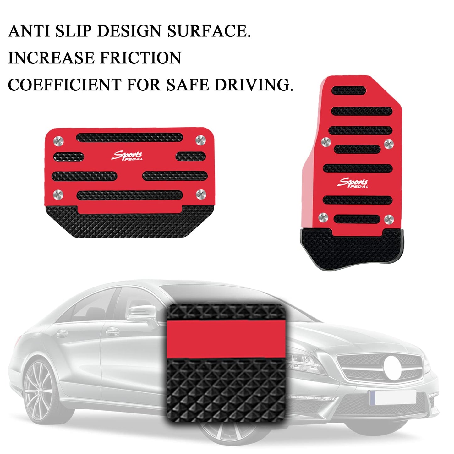 tobenbone 2PCS Automatic Transmission Pedal Covers Kit, Aluminum Alloy Non- Slip Pedal&Brake Pedal Pads Sporty Car Interior Decor Accessories Universal for Car, SUV, ATV (Red)