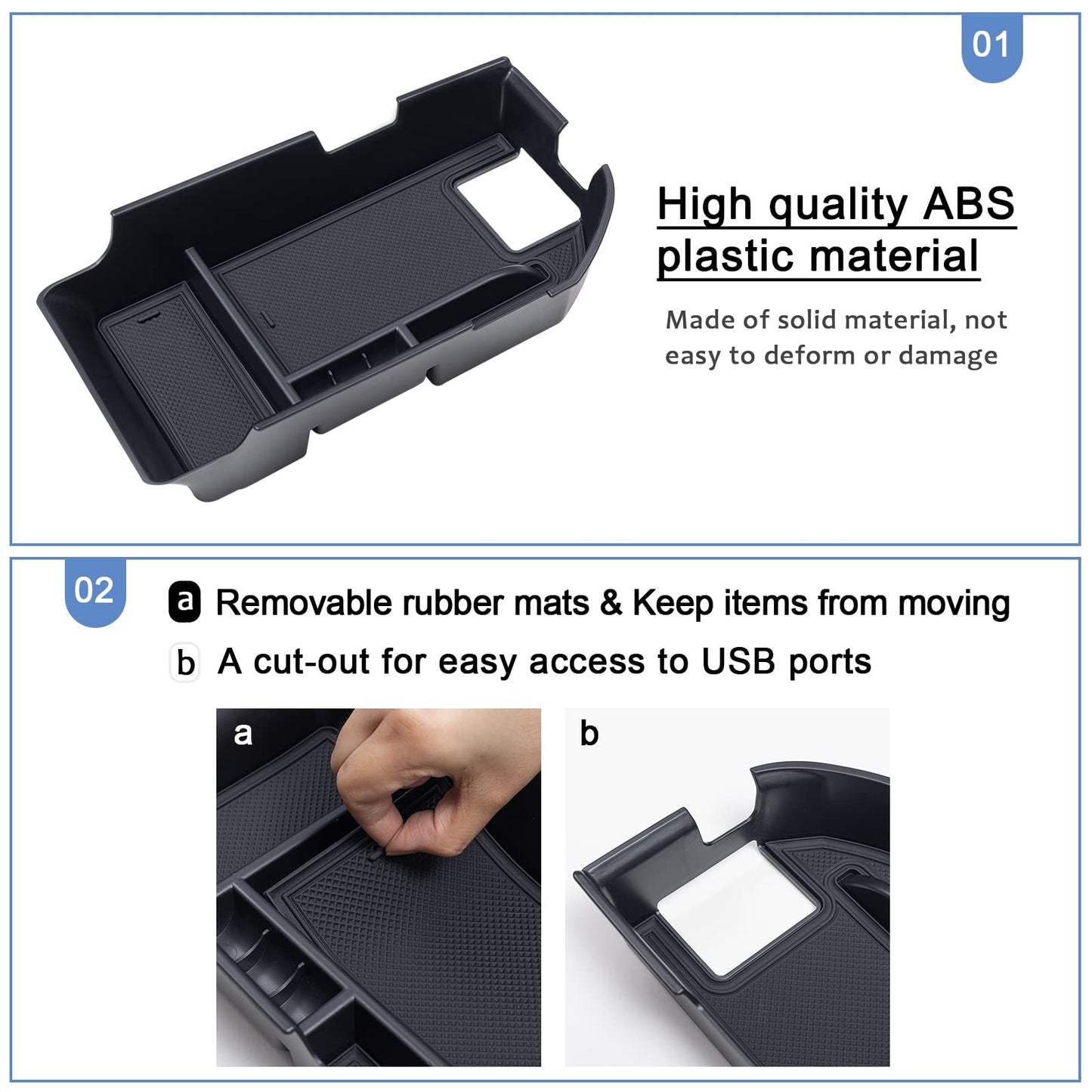 TOPINSTALL Center Console Tray Compatible with 2018-2024 Toyota Camry XLE XSE and 2020-2023 2024 Camry LE SE with Dual USB Ports, Interior Accessories Armrest Storage Console Organizer ABS Material