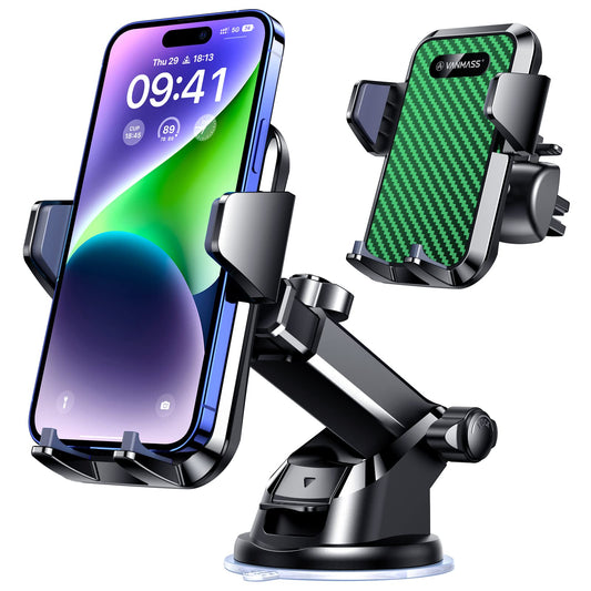 VANMASS 2023 Newest Car Phone Holder [Strongest Suction & Clip] Military-Grade Cell Phone Mount for Dashboard Windshield Vent Truck Cradle Dash Stand Compatible iPhone 14 Pro Max 13 12 Android, Green