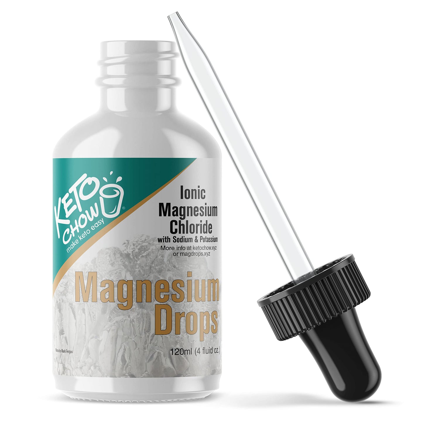 Keto Chow Ionic Magnesium Chloride Supplement Drops | Provides Magnesium, Eletrolytes & Trace Minerals The Body Needs | Sourced from Utah's Great Salt Lake | On The Go Container | 120ml Pocket Flask