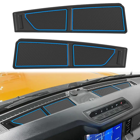 auovo Dash Cover Tray Compatible with Ford Bronco Accessories 2021 2022 2023 2024 Anti-Slip Silicone Car Dashboard Compartments Mat fit Bronco 2/4-Door Interior Dash Pad Liners 2-pc Set (Blue Trim)