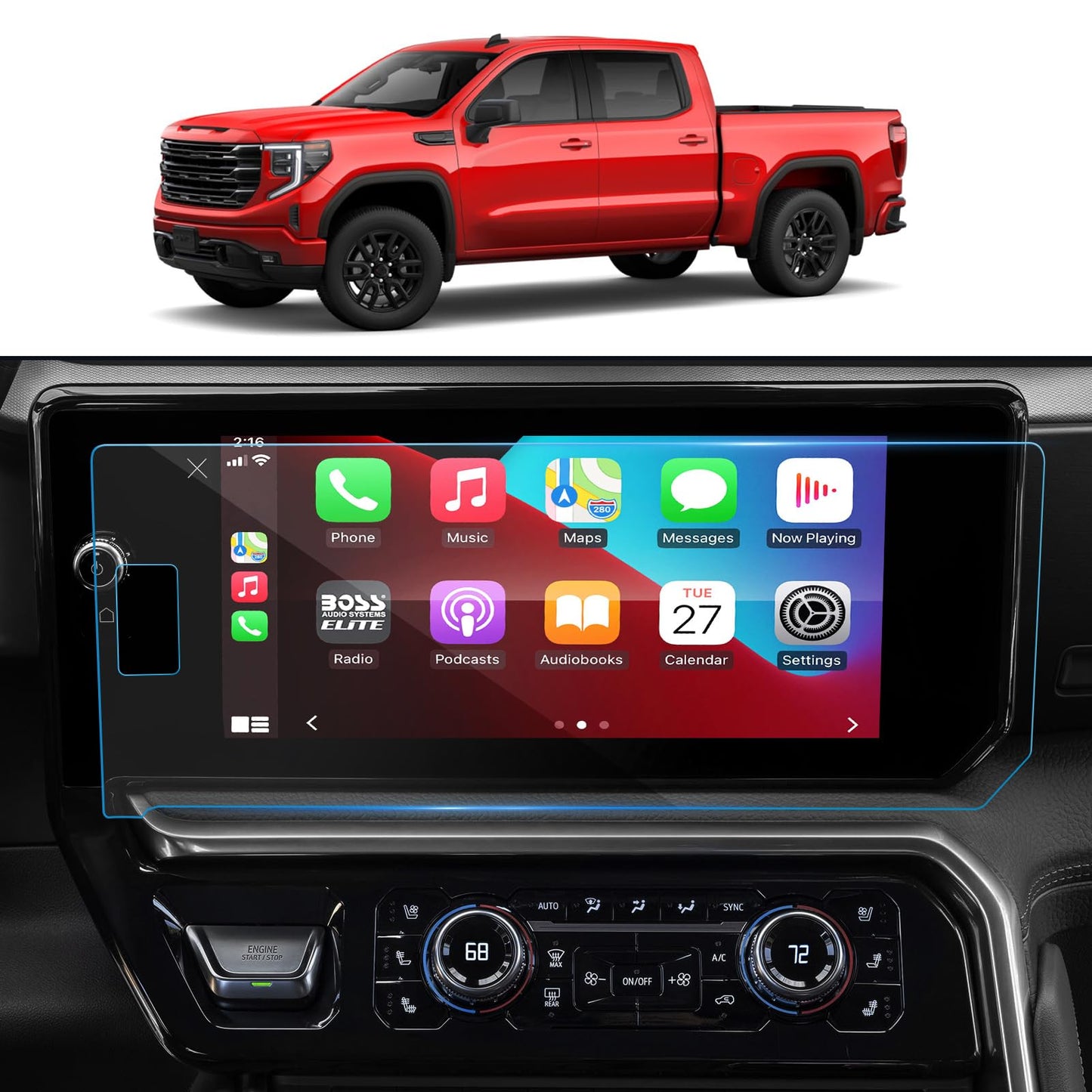 LANTU Car Screen Protector for GMC Sierra Accessories 13.4" Navigation Touchscreen Protector Foils for 2022-2024 Sierra 1500& 2024 Sierra 2500HD/ 3500HD(AT4, AT4X, Denali, Denali Ultimate) Tempered Glass