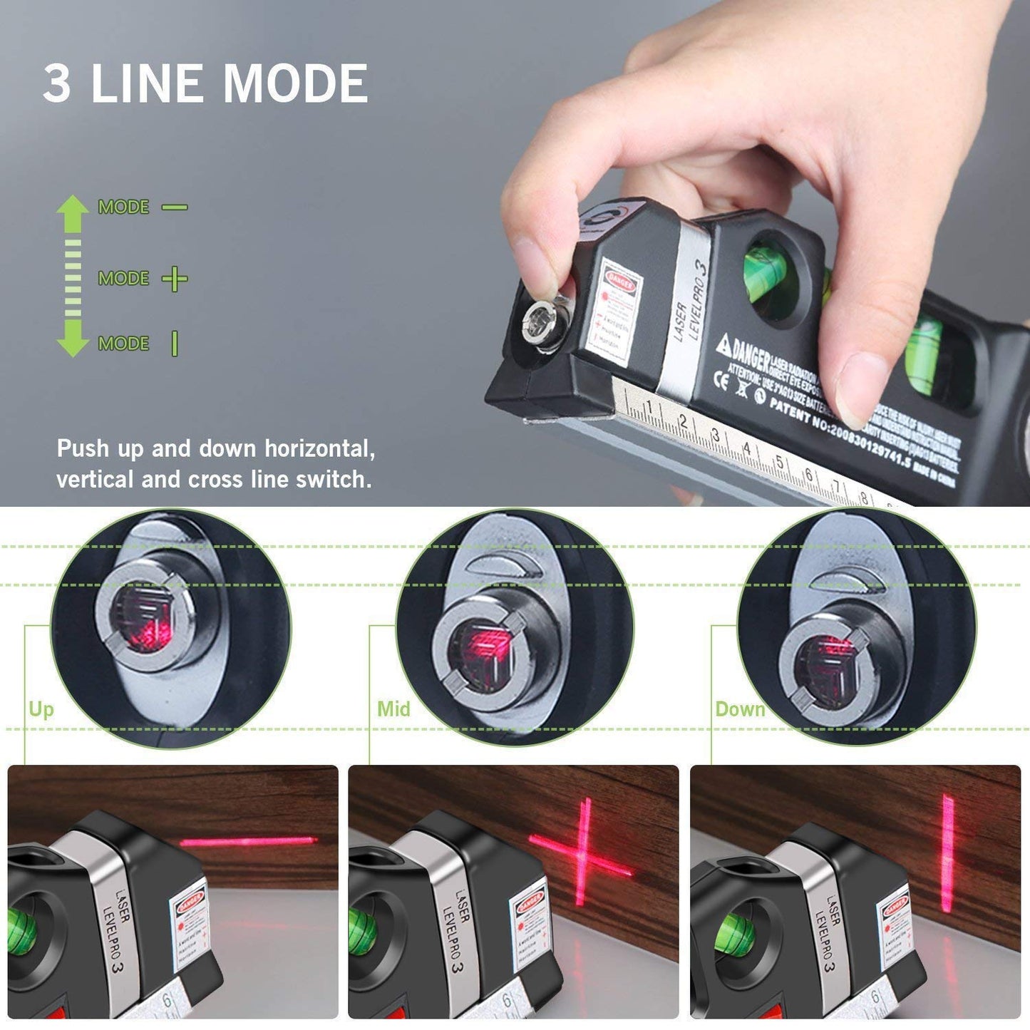 Laser level, Multipurpose Laser Tape Measure Line 8ft+ Tape Measure Ruler Adjusted Standard and Metric Rulers Update Batteries MICMI