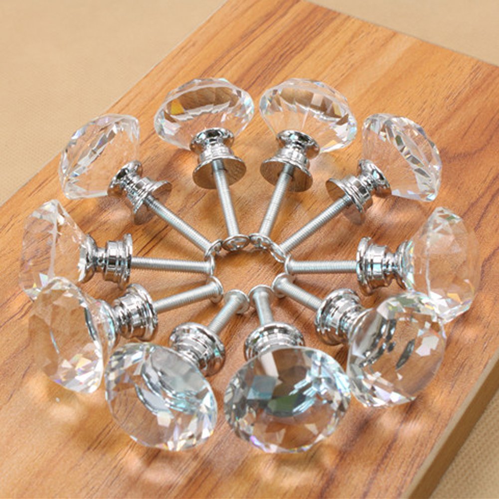 NORTHERN BROTHERS Dresser Knobs Drawer Knobs Crystal Knobs 30mm- Diamond Knobs Pull for Cabinets and Drawers Crystal Knobs for Dresser Drawers 10 Pack