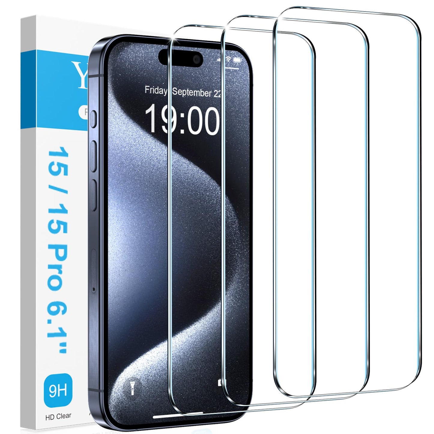 YMHML 3 Pack for iPhone 15 Pro iPhone 15 Screen Protector Tempered Glass, [Military Grade Shatterproof] HD Clear Film Case Friendly Screen Protector for iPhone 15 Pro iPhone 15 Accessories