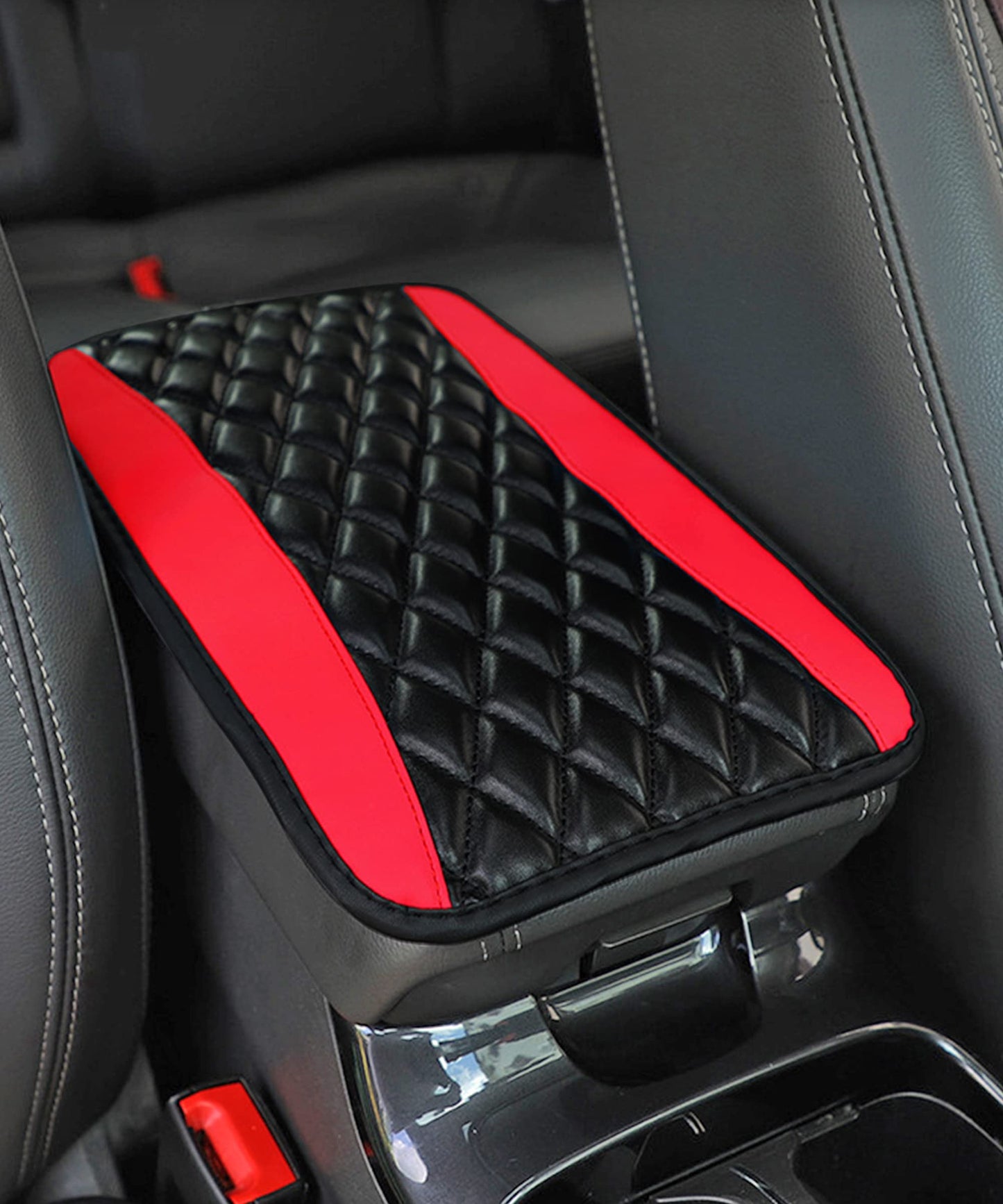 ESEWALAS Auto Center Console Cover,Car Center Console Cushion Pad,Leather Console Armrest Cover,Waterproof Car Arm Rest Cushion Protector Pad,Vehicle Interior Accessories (Red)