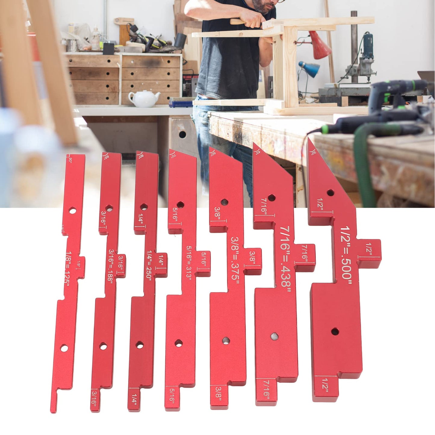 Laying Blocks Woodworking Tools, Convenient and Flexible Laying Blocks, Easy to Read 7 Piece Height Gauge Set for Measuring Depth