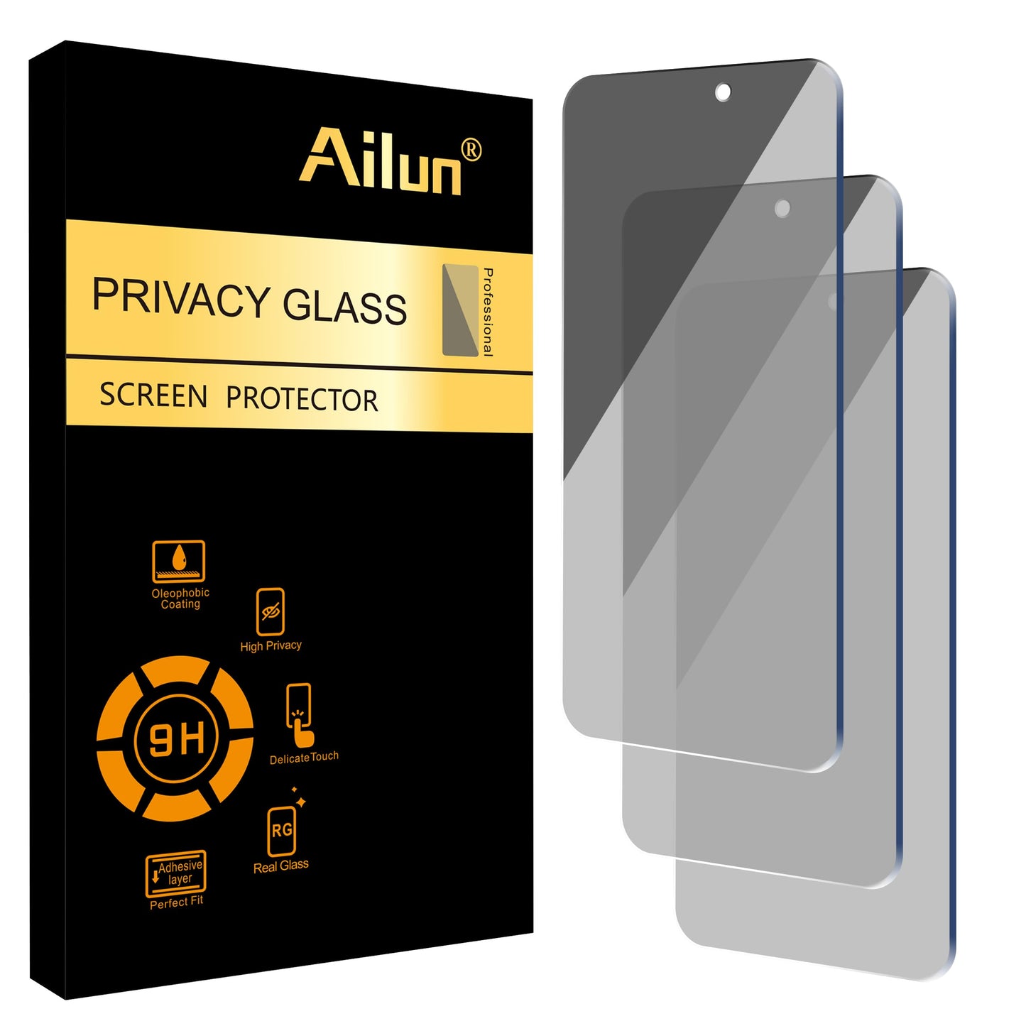 Ailun Privacy Screen Protector for iPhone 15 Plus/iPhone 15 Pro Max [6.7 Inch] Display 3 Pack Anti Spy Private Tempered Glass [Black] [3 Pack]