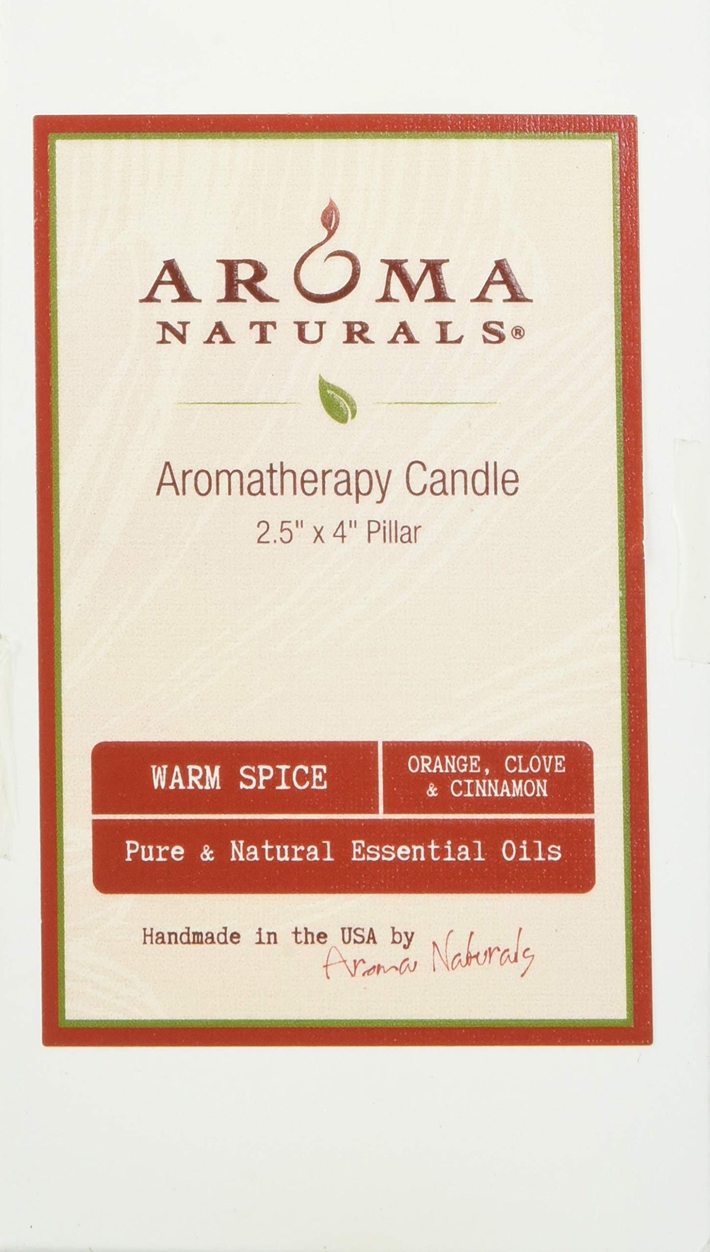 Aroma Naturals Holiday Orange, Clove and Cinnamon Essential Oil Scented Pillar Candle, Warm Spice, 2.5 inch x 4 inch