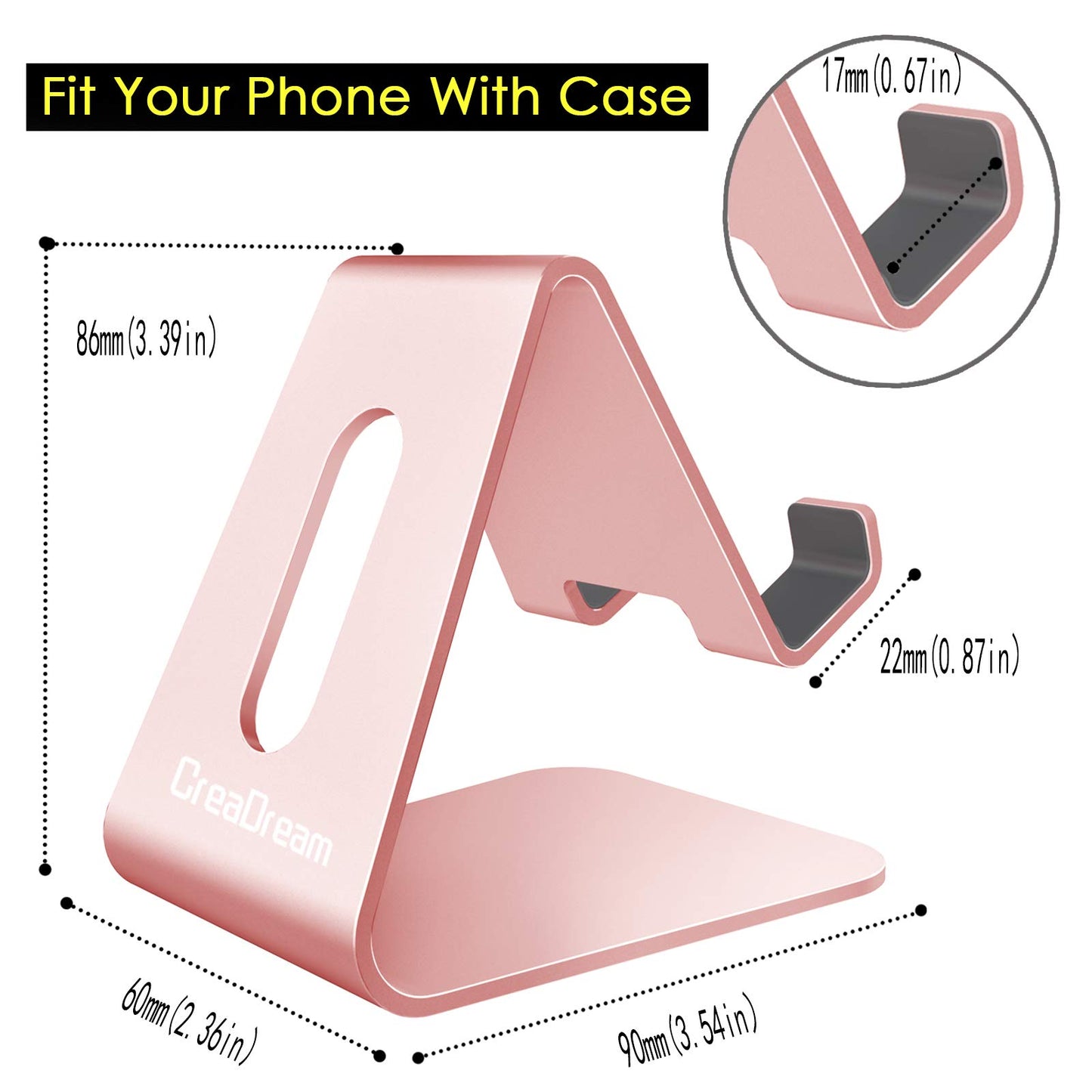 CreaDream Cell Phone Stand, Cradle, Holder, Aluminum Desktop Stand Compatible with Switch, All Smart Phone, iPhone 11 Pro Xs Max Xr X Se 8 7 6 6s Plus SE 5 5s-Rose Gold