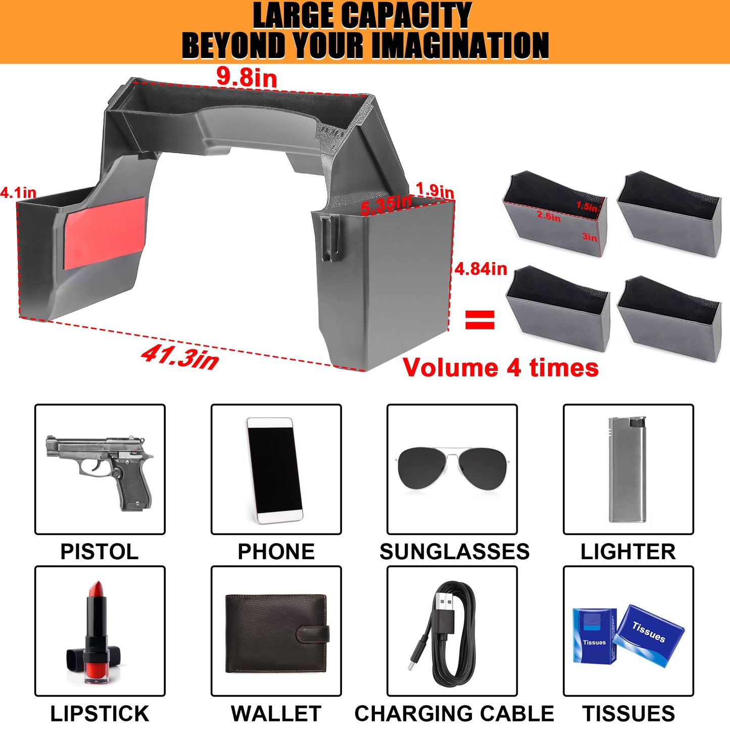 Center Console Gear Shift Organizer Tray for Jeep Gladiator JT Accessories and Wrangler JL JLU 2024 2023 2022 2021 2020 2019 2018 Storage Box, 3 PCS Assembly (US Patent)