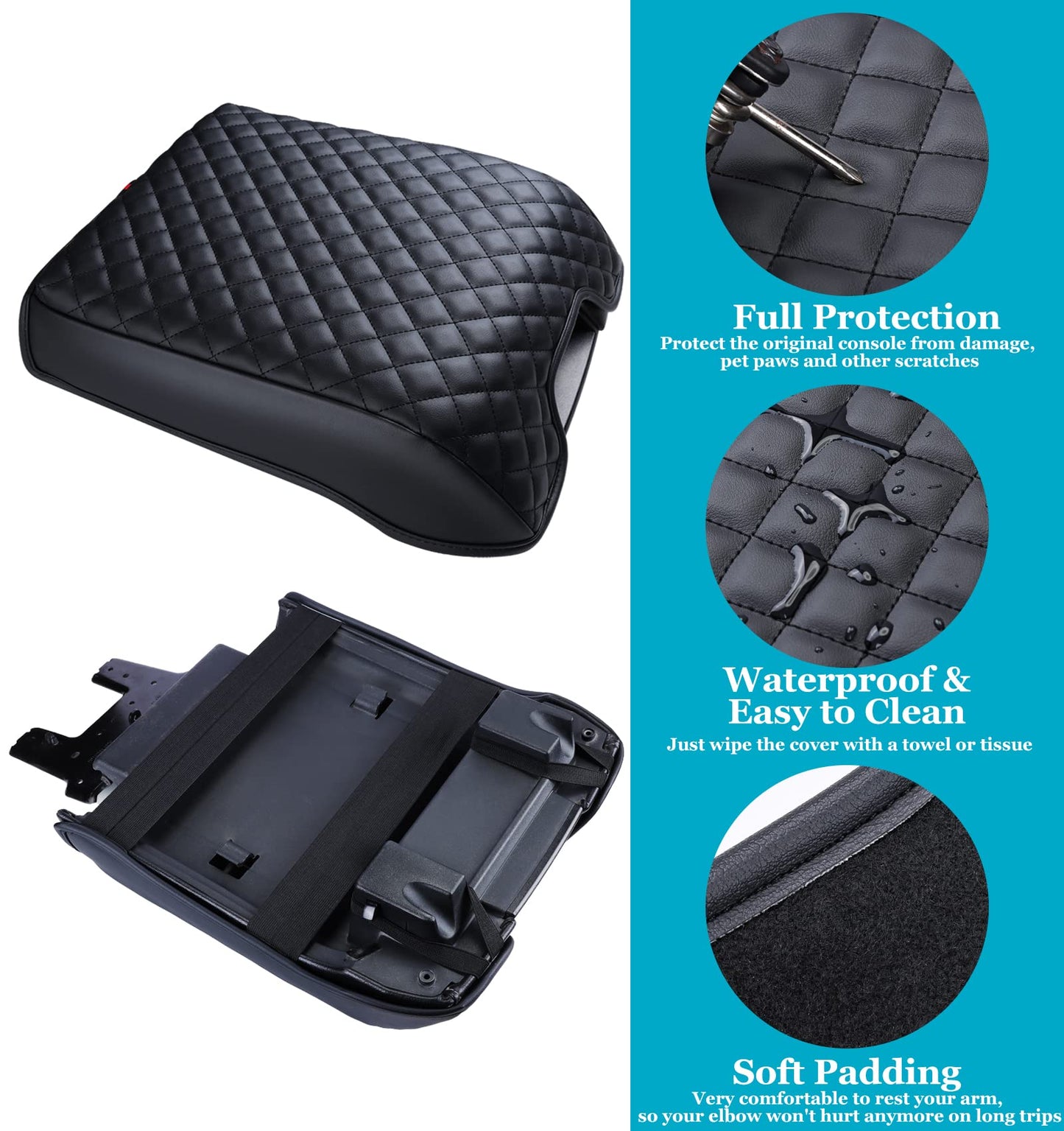 Sinvanho Center Console Cover Compatible with Ford 2015-2020 F150, 2017-2022 F250 F350 F450, 2018-2023 Expedition, Interior Accessories, PU Leather Armrest Box Cover, Anti-Scratch Cushion Protector