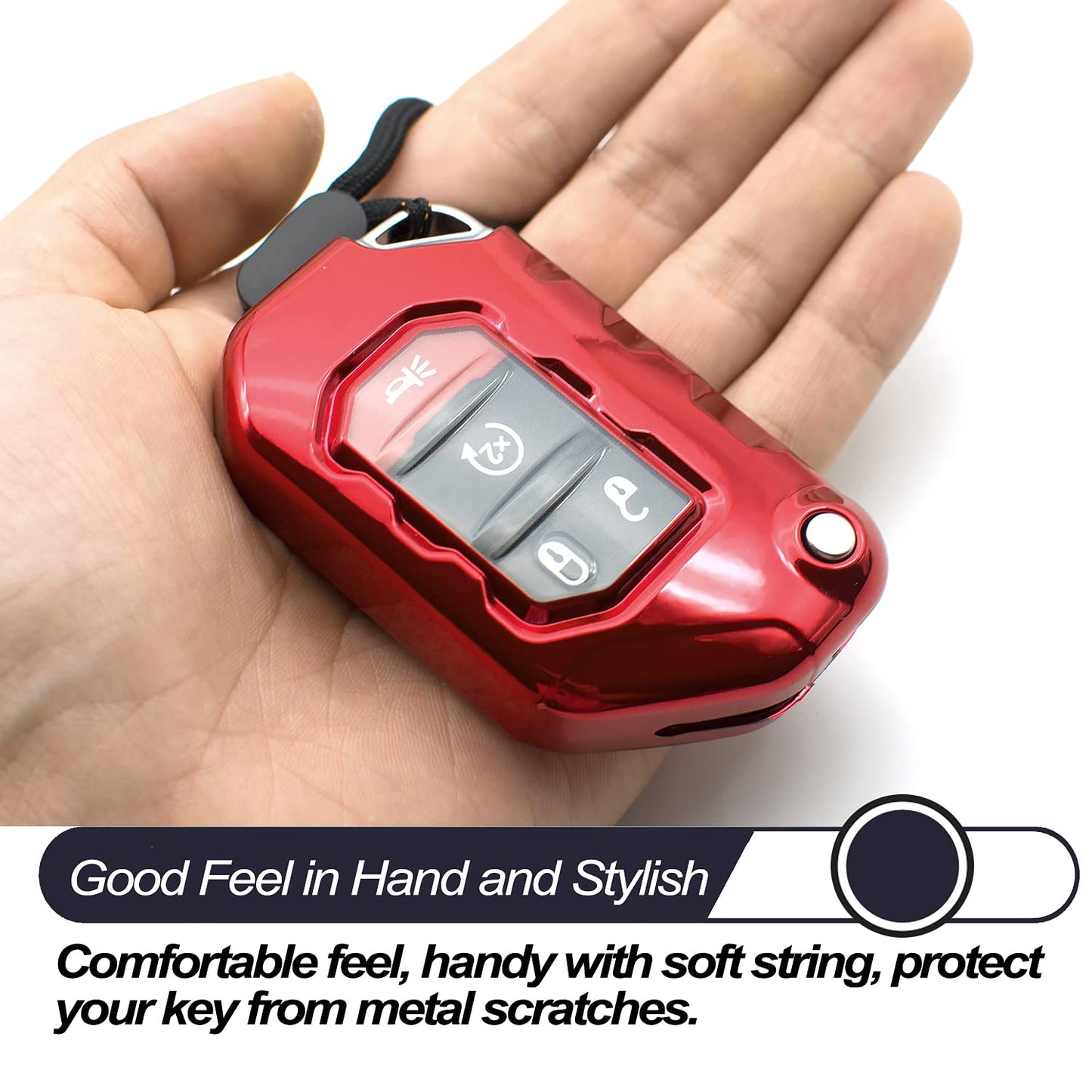 MECHCOS Compatible with 2020 2021 Jeep Wrangler JL JLU Rubicon Jeep Gladiator JT Sahara JLU OHT1130261 Red TPU Flip Key Fob Cover Case Remote Holder Skin Protector Keyless Entry Sleeve Accessories